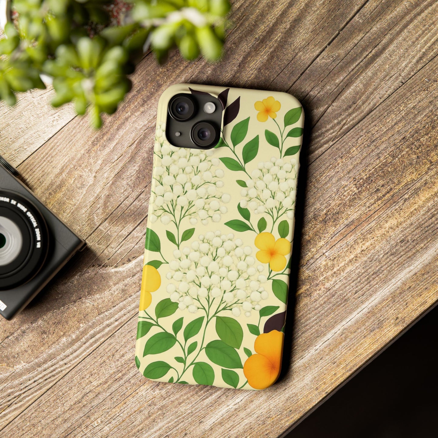 Delicate Floral Print Phone Case, Autumn Botanical Slim Phone Case, Aesthetic Flower Phone Cover Compatible with iPhone, Galaxy, Google