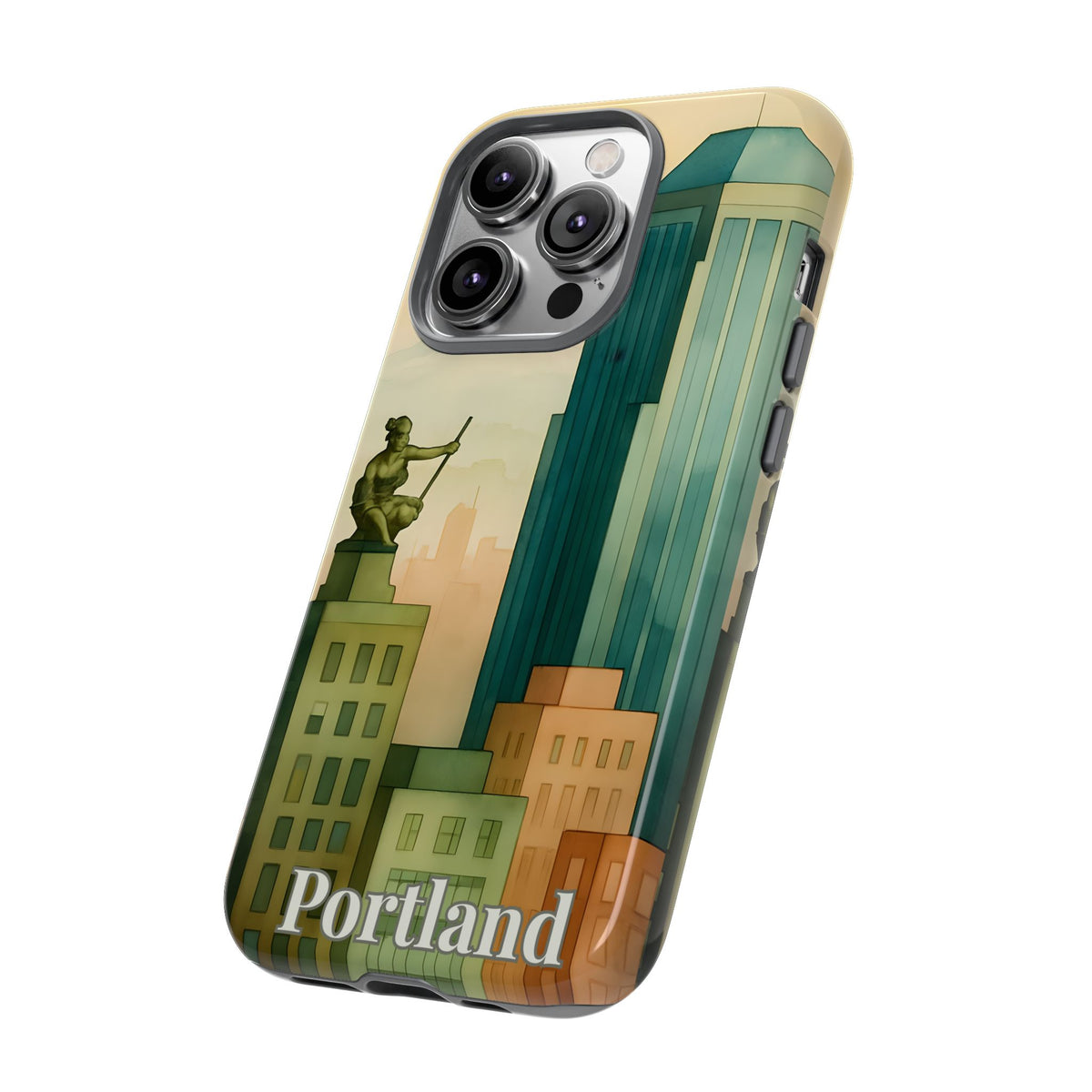 Portland Cityscape Phone Case • Urban Skyline Art Tough Case • Watercolor City Aesthetic • Gift for Travelers • Compatible with iPhone, Galaxy, Google