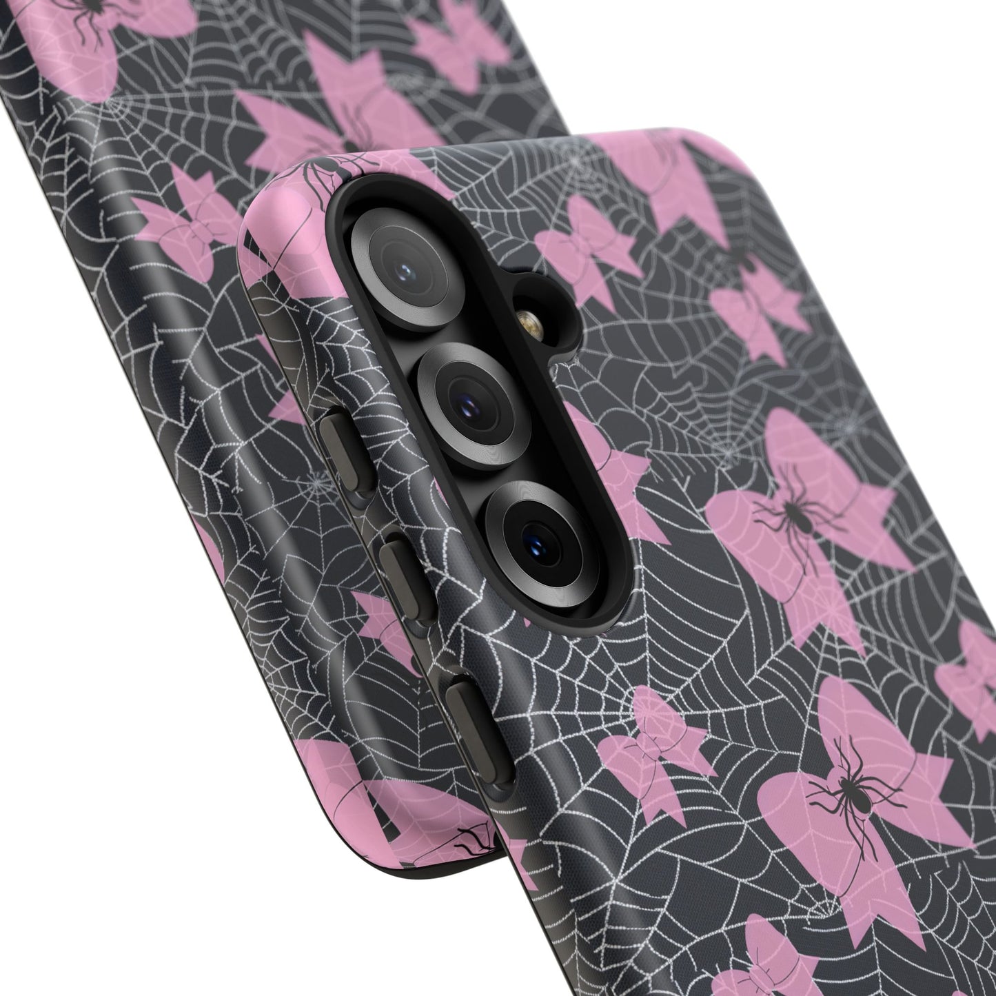 Pink Spider Bow Phone Case, Goth Coquette Spiderweb Phone Cover Creepy Cute Halloween Aesthetic Case Spooky Glam Girl Accessory for Alt Fans