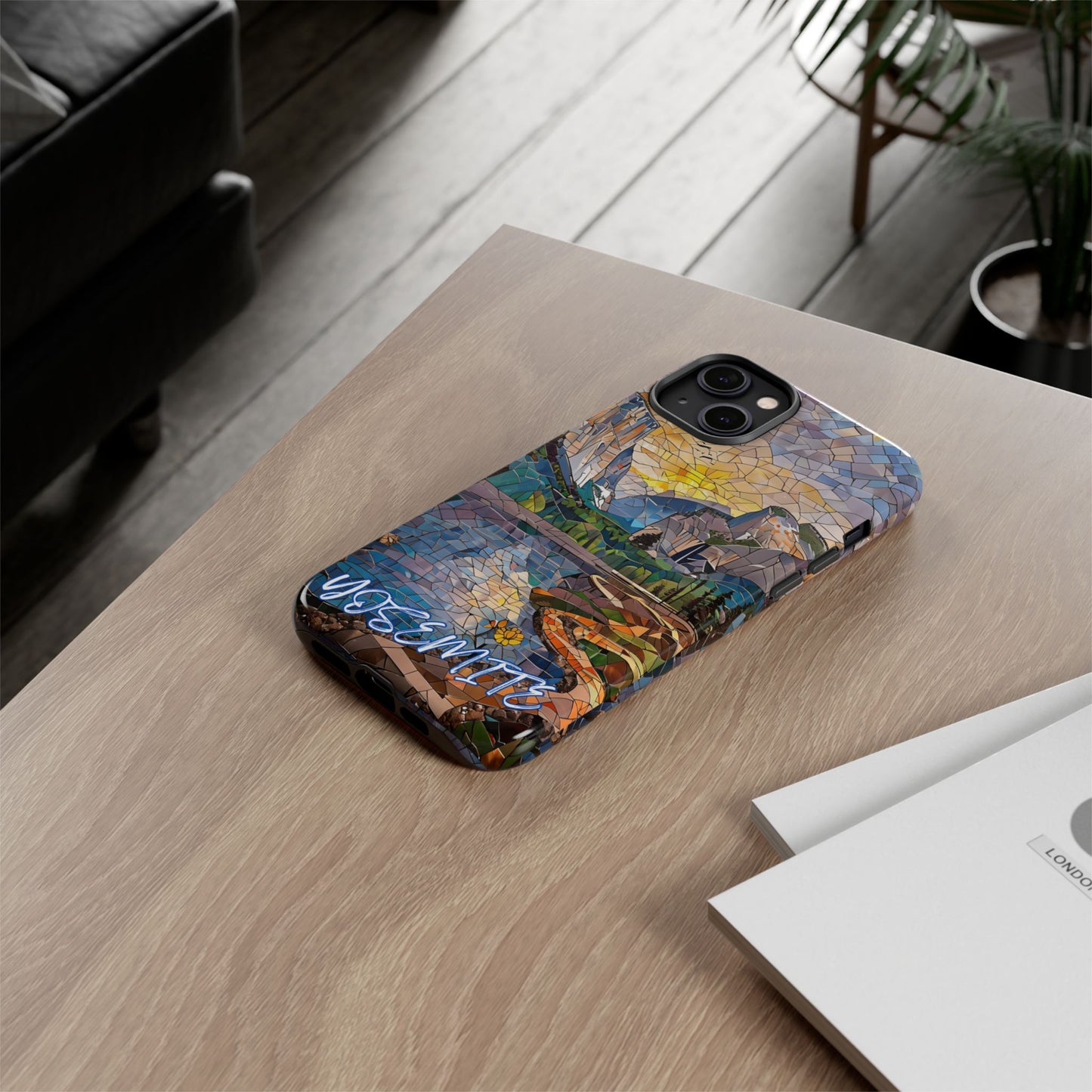 Yosemite Mosaic Tough Phone Case - Mountain Nature Art, Scenic Forest Aesthetic, Compatible with iPhone, Galaxy, and Google Phones