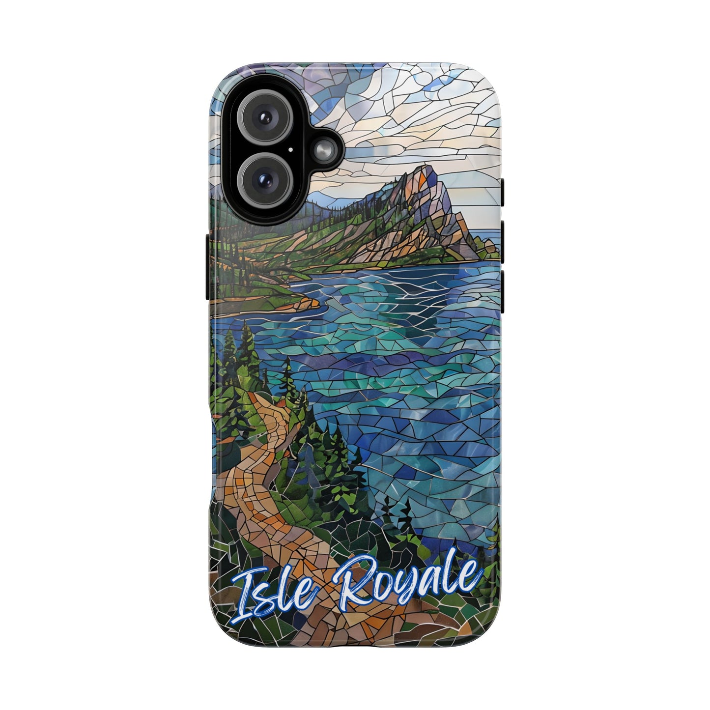 Isle Royale Mosaic Tough Phone Case, Remote Island Wilderness Art, Great Lakes Nature Aesthetic, Compatible with iPhone, Galaxy, and Pixels