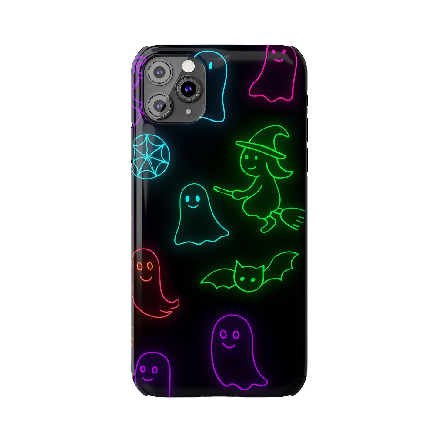 Neon Halloween Phone Case, Cute Ghost Witch Aesthetic Slim Phone Case, Compatible with iPhone, Galaxy, Google