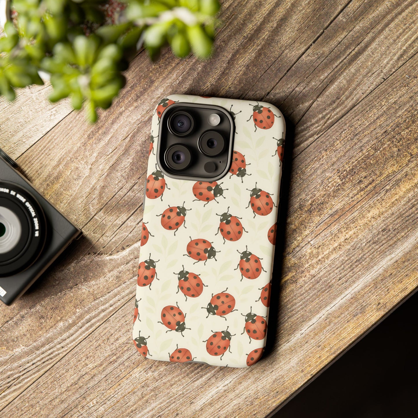 Ladybug Tough Phone Case - Cute Insect Aesthetic, Nature-Inspired Pattern Art, Compatible with iPhone, Galaxy, and Google Phones