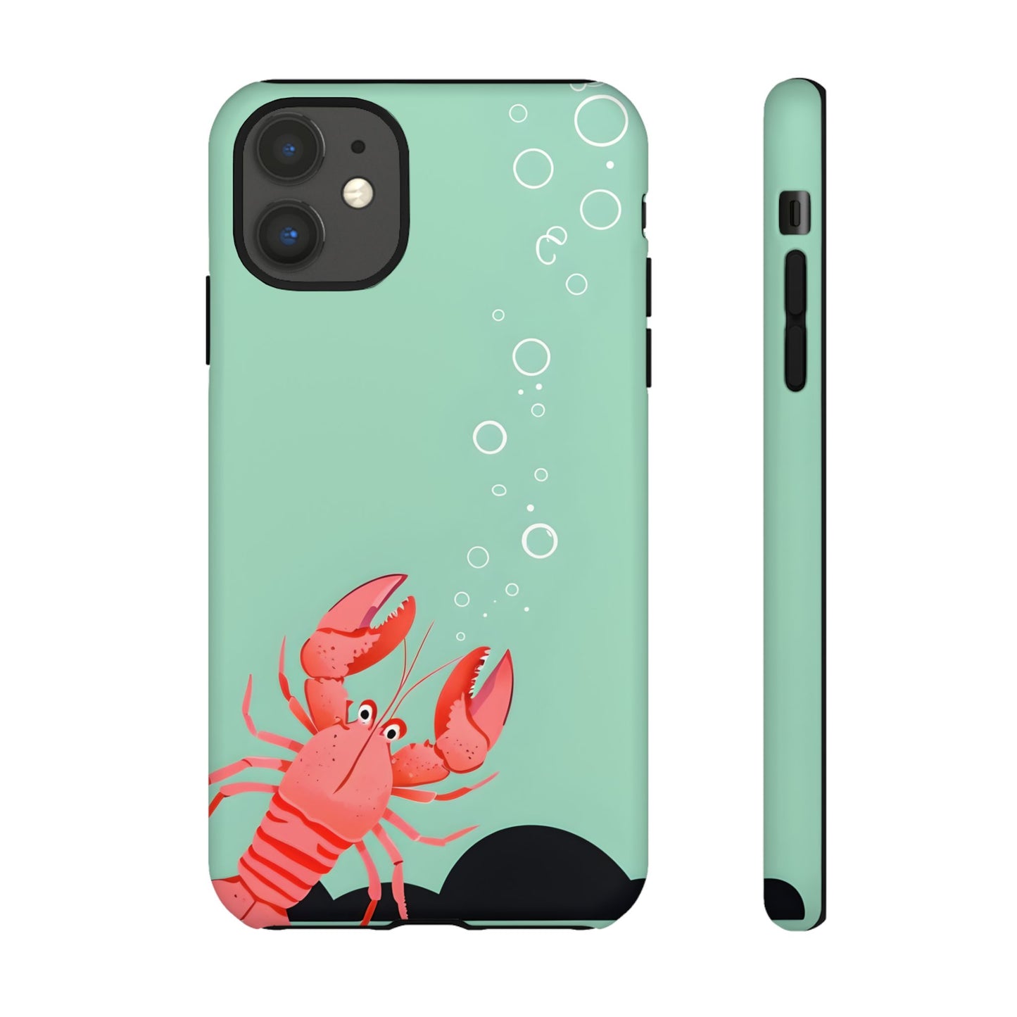 Whimsical Lobster Phone Case - Funny Sea Creature Tough Case Gift - Sea Foam Green Ocean Design - Compatible with iPhone Galaxy Google