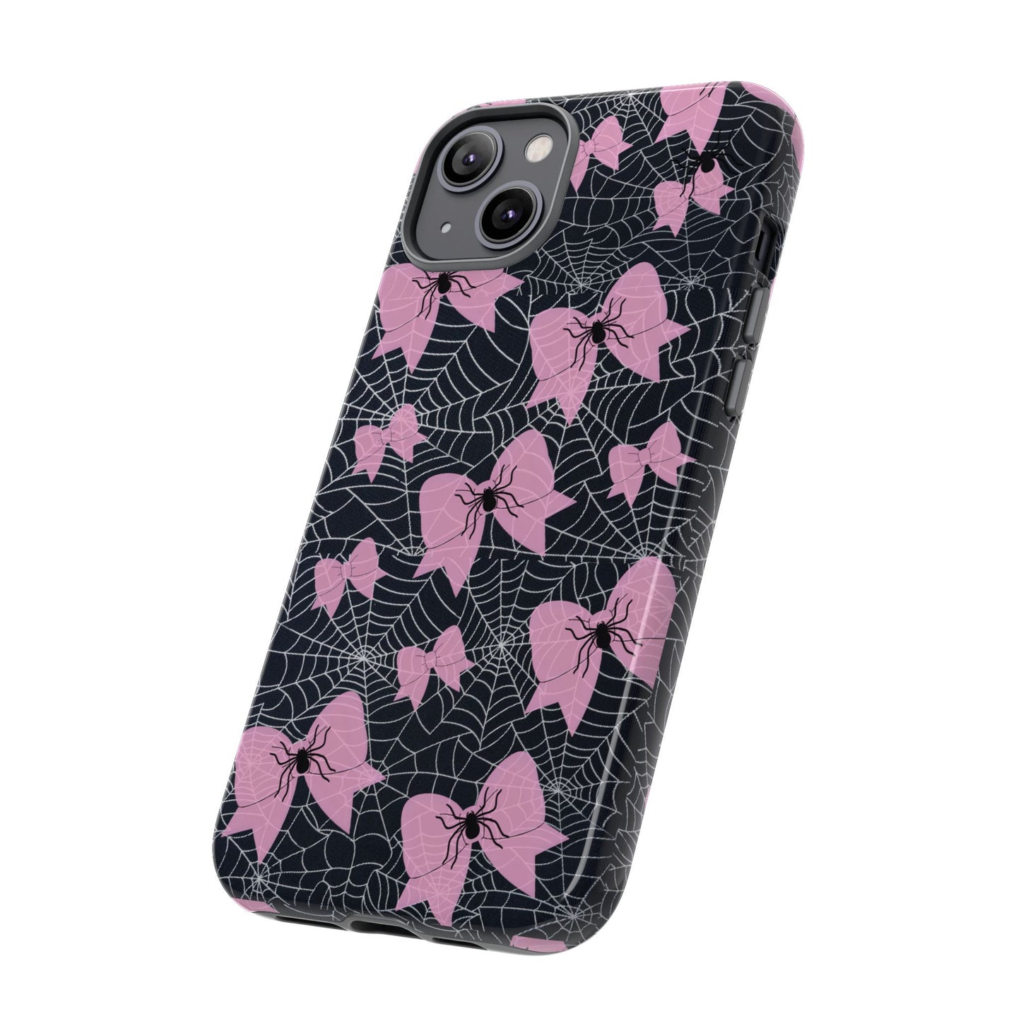 Pink Spider Bow Phone Case, Goth Coquette Spiderweb Phone Cover Creepy Cute Halloween Aesthetic Case Spooky Glam Girl Accessory for Alt Fans