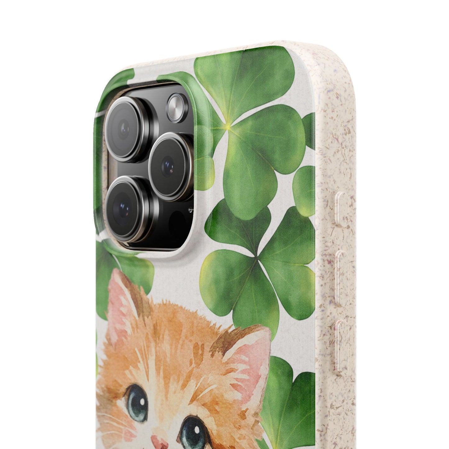 Ginger Kitten Biodegradable Phone Case, St Patricks Day Cat Art with Shamrocks, Irish Cat Gift Compatible with iPhone