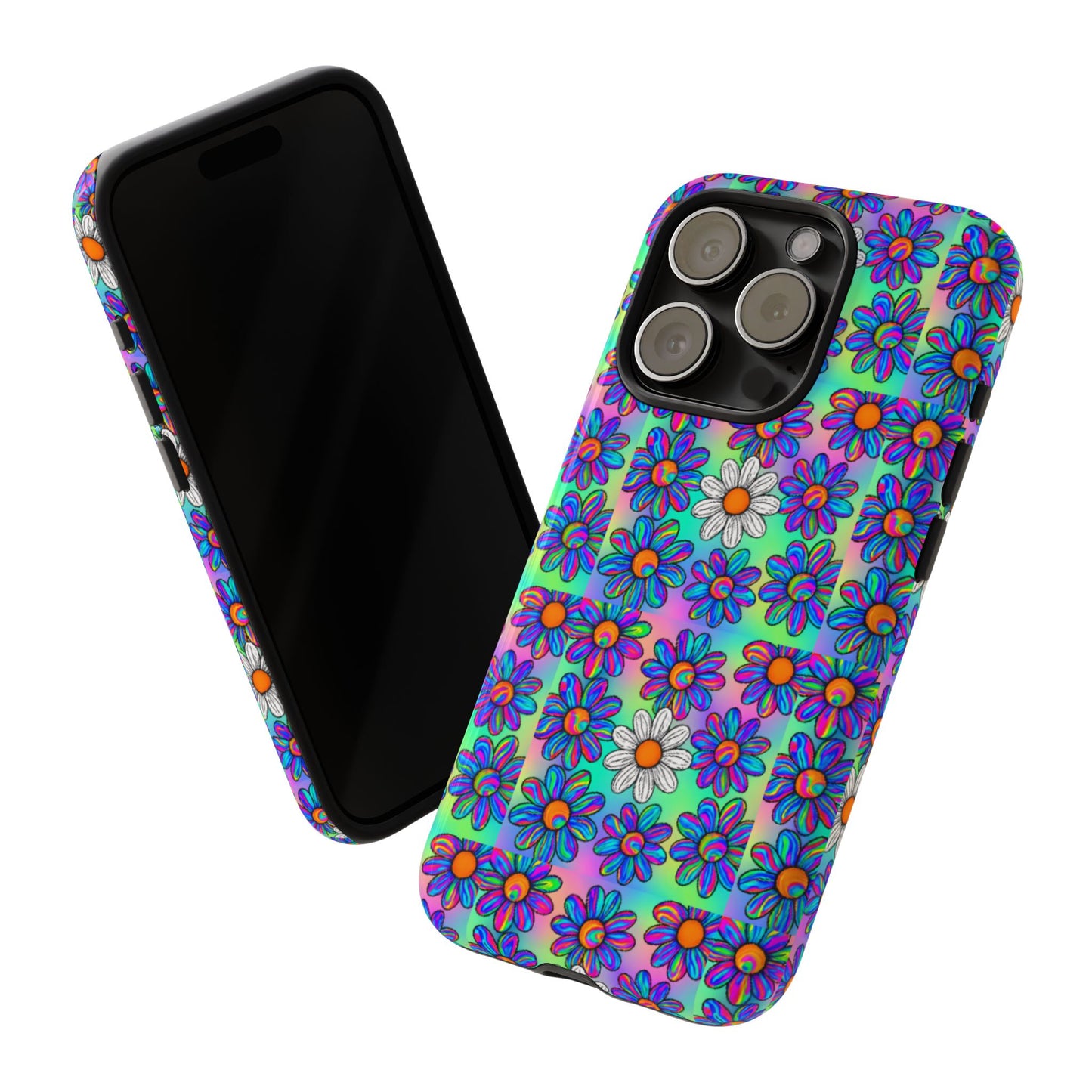 Trippy Daisy Tough Phone Case - Psychedelic Floral Aesthetic, Colorful Groovy Design, Compatible with iPhone, Galaxy, and Google Phones