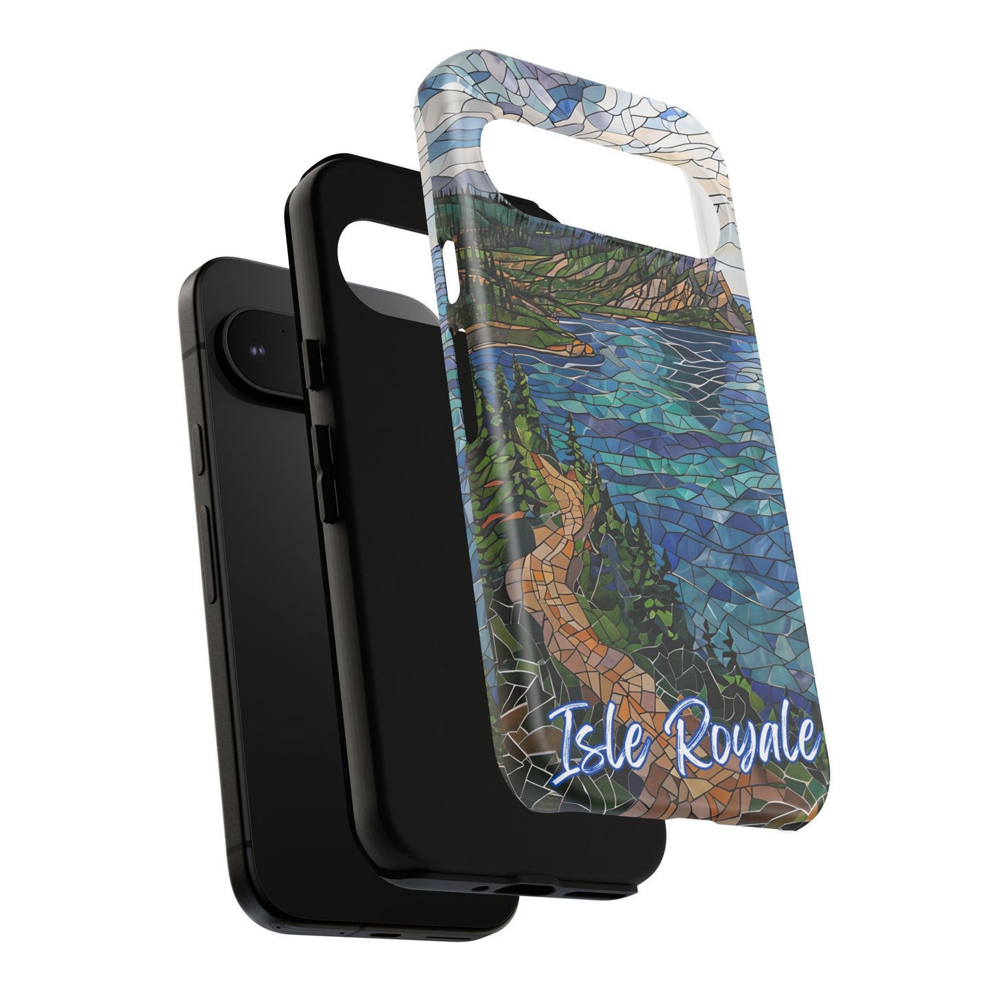 Isle Royale Mosaic Tough Phone Case, Remote Island Wilderness Art, Great Lakes Nature Aesthetic, Compatible with iPhone, Galaxy, and Pixels