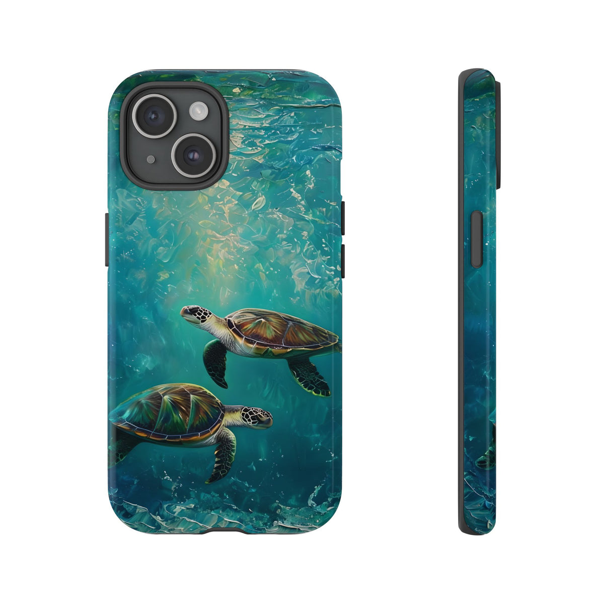 Sea Turtle Tough Phone Case, Ocean Scenery, Oil Painting, Marine Life Compatible with iPhone 17, 16, 15, 14, 13, Galaxy, Google