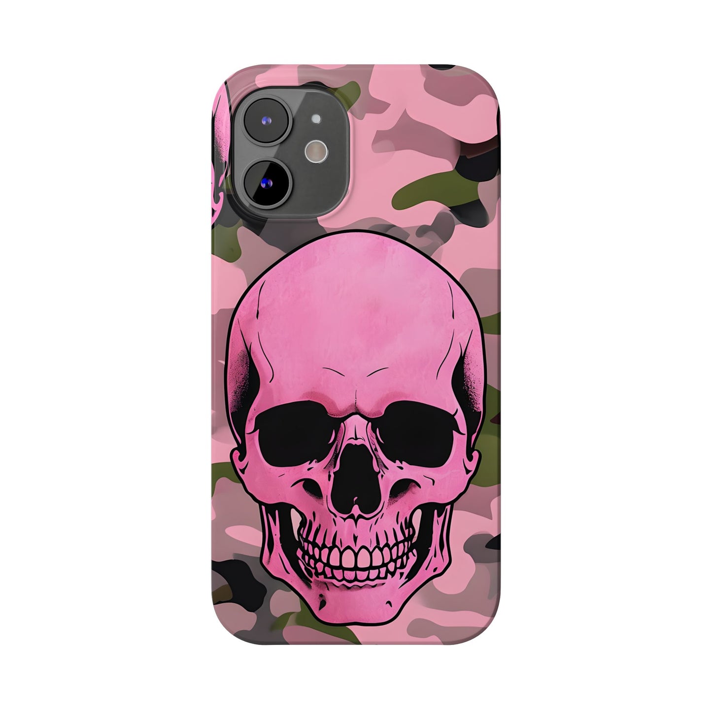 Pink Camo Skull Phone Case, Slim Case for iPhone, Edgy Phone Accessory, Unique Gift for Her, Trendy Tech Lover