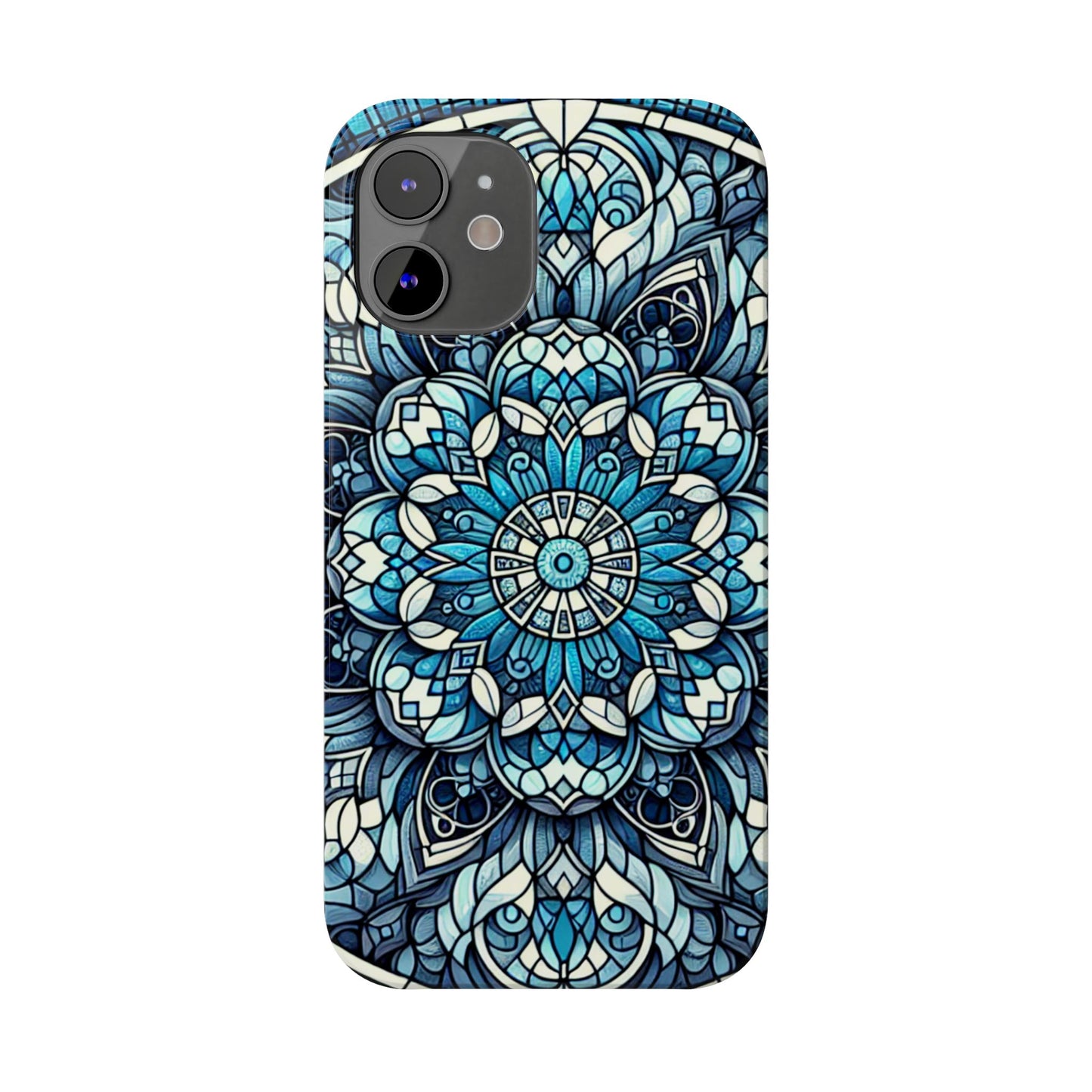 Decorative Slim Phone Case - Blue Mandala Design, Gift for Her, Phone Accessories, Boho Style, Unique Cell Phone Cover, Trendy Tech