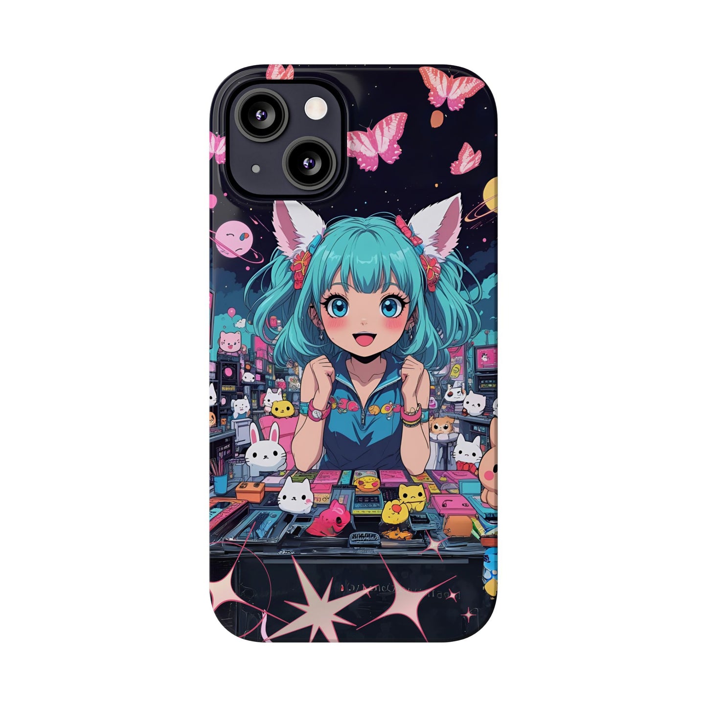 Y2K Anime Girl Slim Phone Case, Kawaii Vaporwave Style, Cute Maximalist Aesthetic, Anime Design, Slim Protection, Aesthetic Accessory