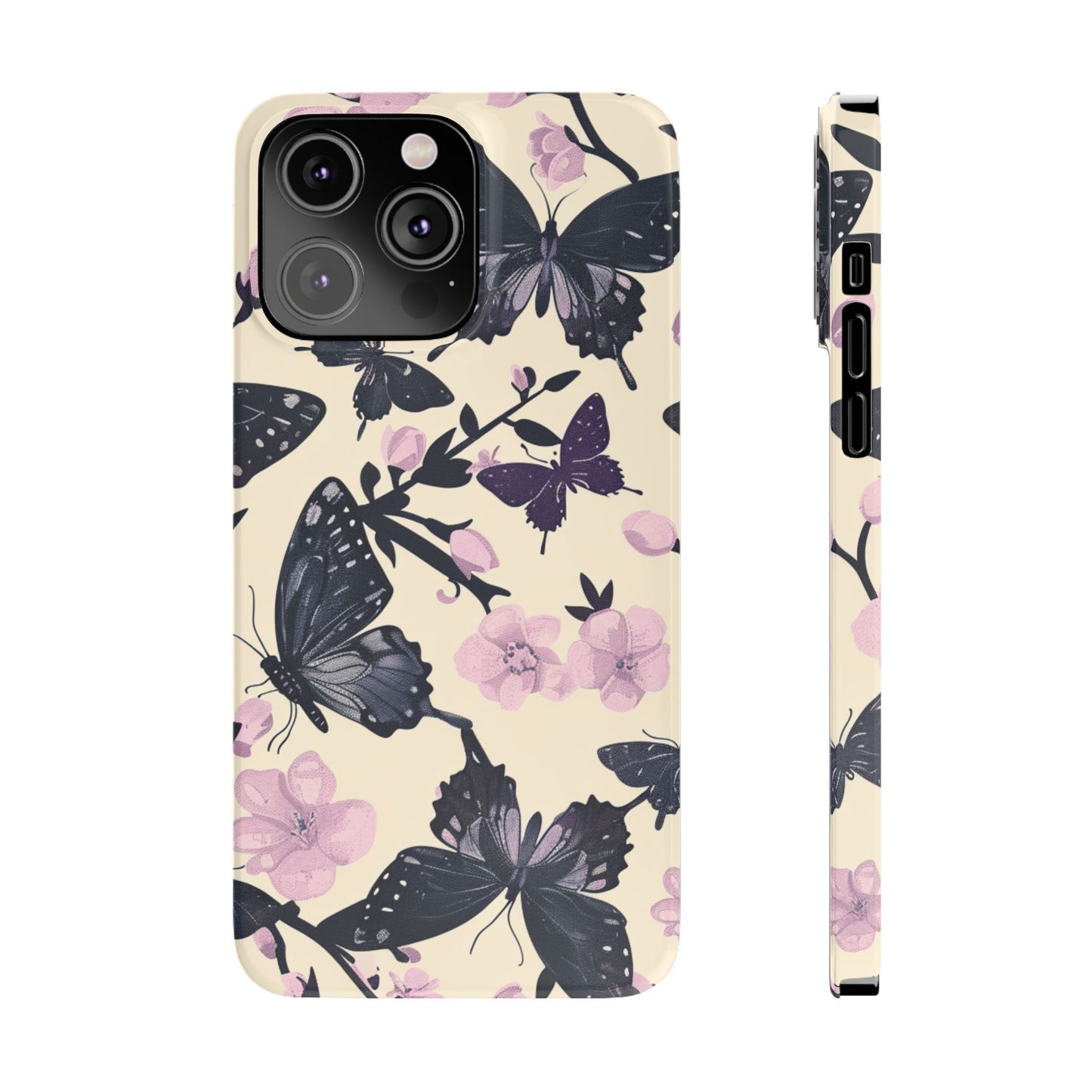 Butterfly Floral Slim Phone Cases, Elegant Butterfly Design, Nature Lover Gift, Phone Accessory, Stylish Cases for Women