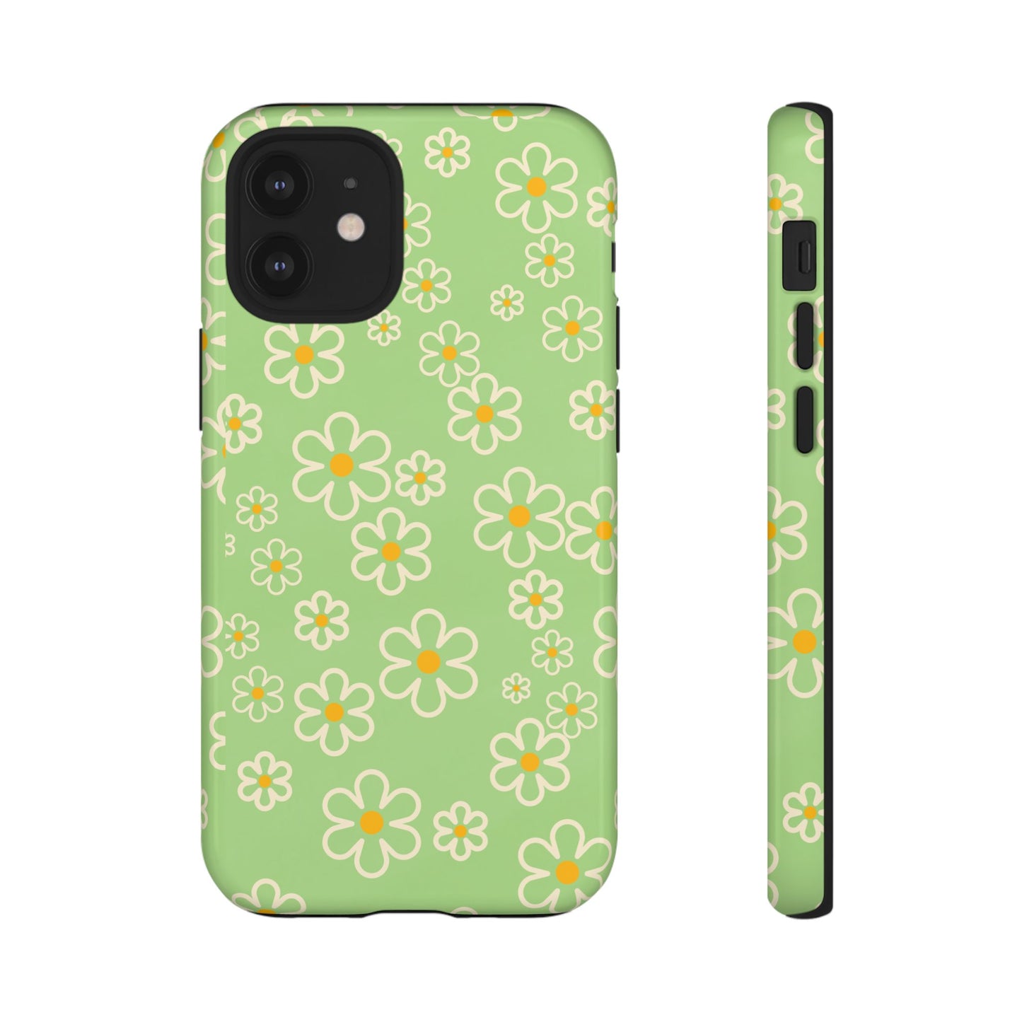 Minimal Daisy Flower Tough Phone Case - Retro Coquette Floral Print, Cute Soft Aesthetic, Compatible with iPhone, Galaxy, and Google Phones