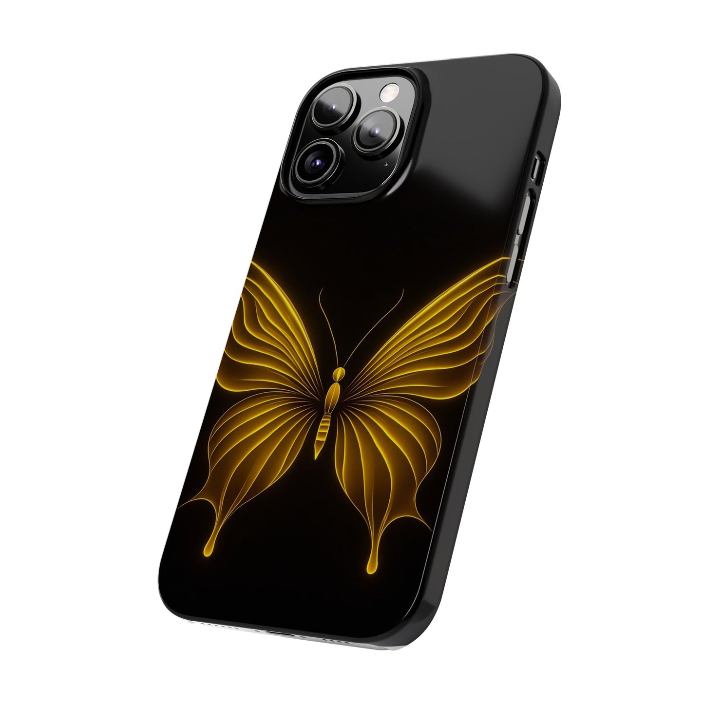 Golden Butterfly Phone Case, Elegant Insect Art, Black Aesthetic Slim Phone Case Compatible with iPhone, Galaxy, Google