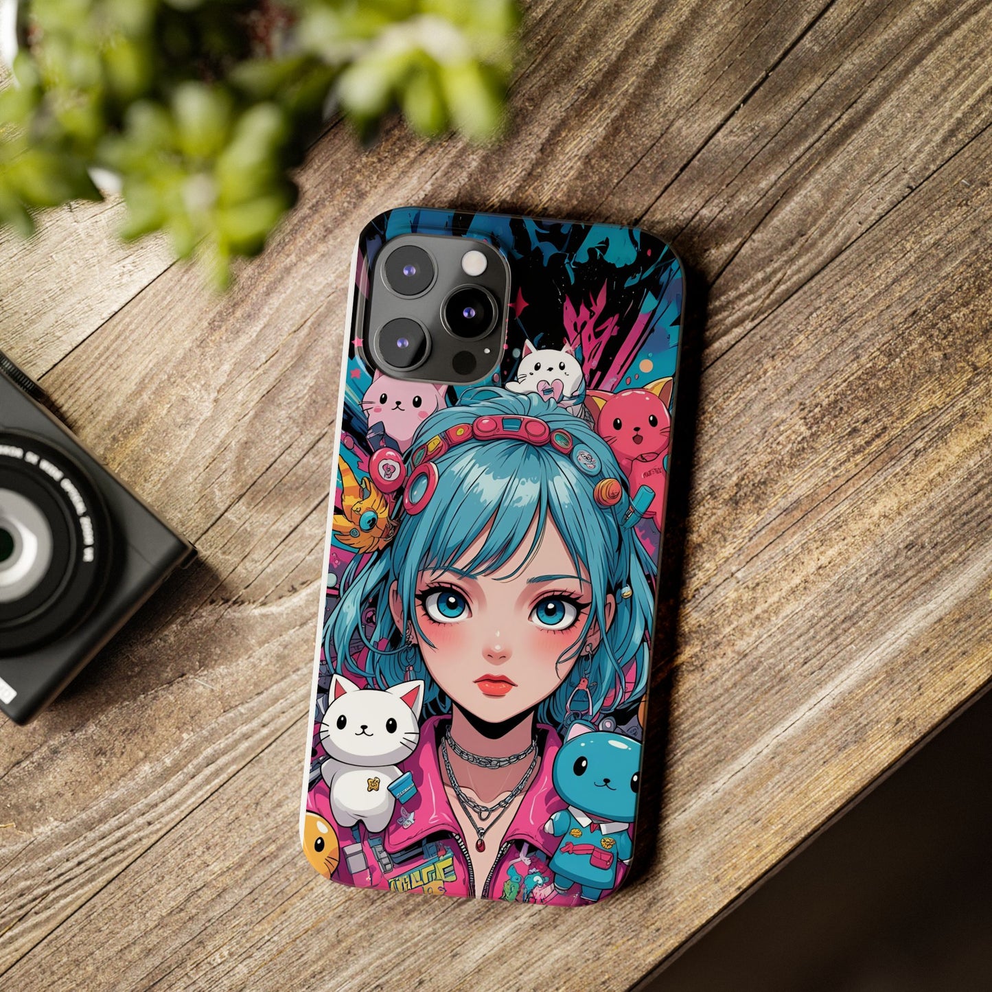 Y2K Anime Girl Slim Phone Case - Cute Maximalist Aesthetic, Kawaii Vaporwave Style, Pop Culture Lovers and Special Occasions