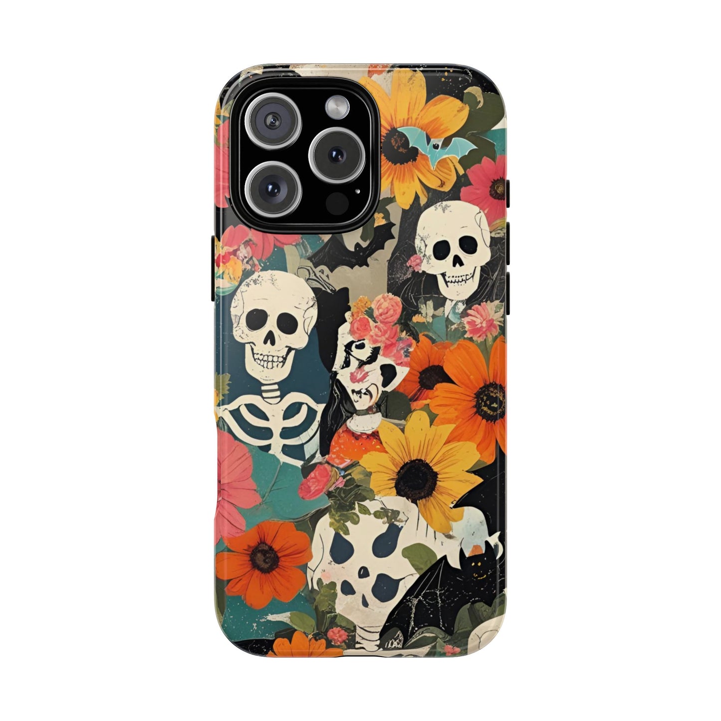 Summerween Skull Phone Case, Halloween Floral Skeleton Phone Cover - Pumpkin Goth Aesthetic Case, Spooky Fall Accessory, Floral Horror Gift