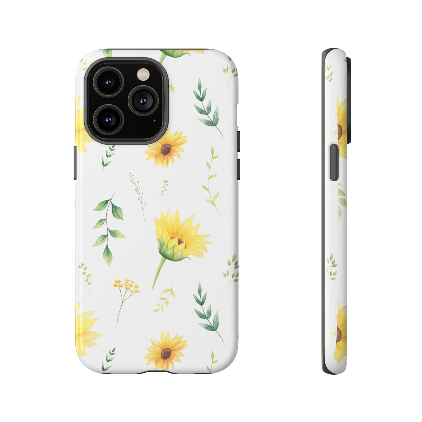 Sunflower Floral Tough Phone Case - Watercolor Botanical Print, Bright Nature Aesthetic, Compatible with iPhone, Galaxy, and Google Phones