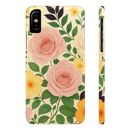 Blush Rose Floral Phone Case, Warm Fall Aesthetic Slim Phone Case for Women, Romantic Cottagecore Case, Compatible with iPhone, Galaxy