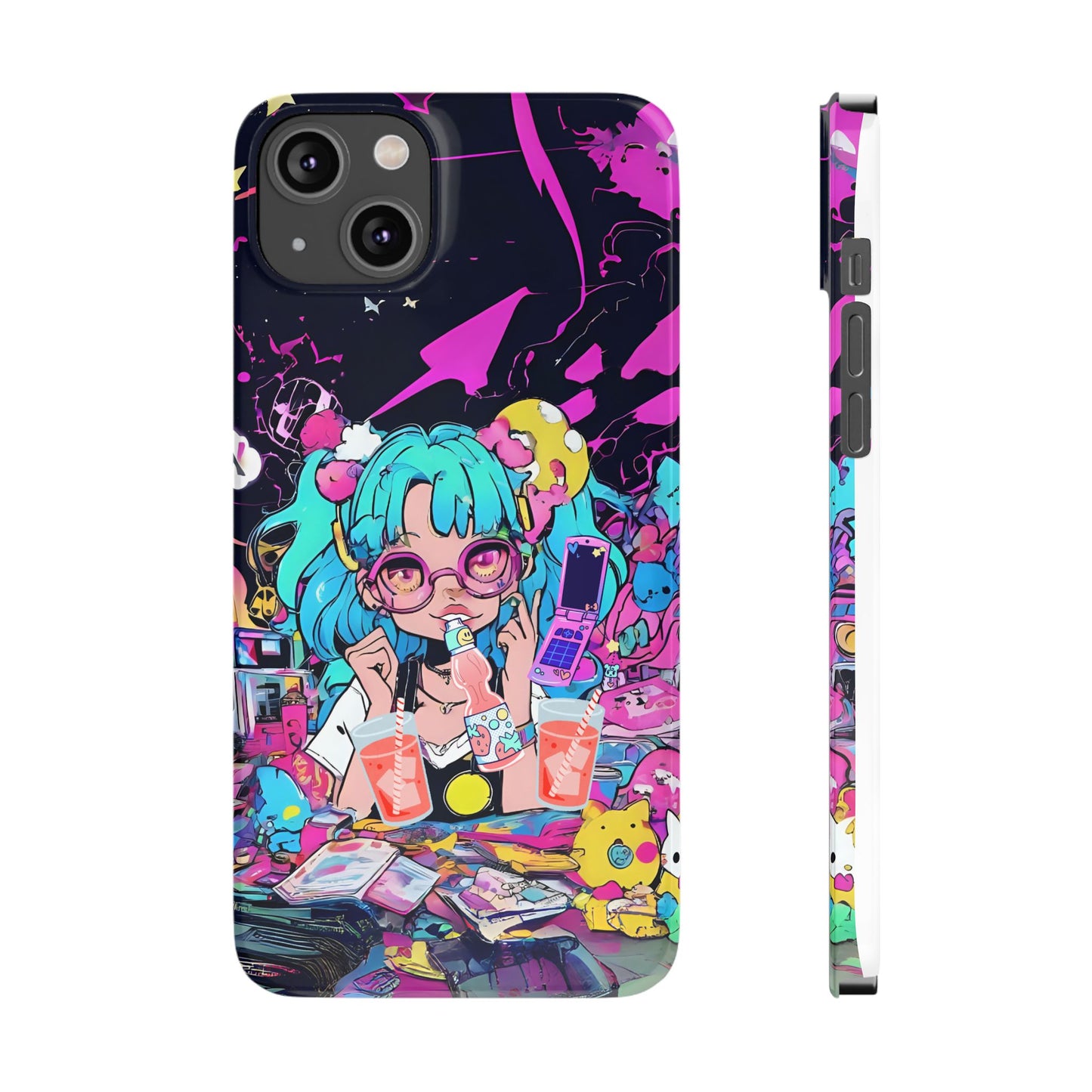 2K Anime Girl Slim Phone Case - Kawaii Vaporwave Style, Cute Maximalist Aesthetic, Cute Phone Covers, Unique Gifts for Teens