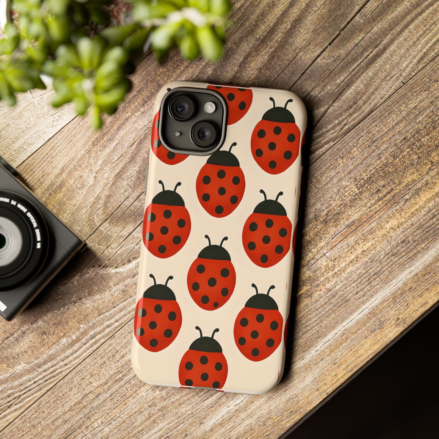 Cute Ladybug Tough Phone Case - Red and Black Insect Pattern, Nature-Inspired Design, Compatible with iPhone, Galaxy, and Google Phones
