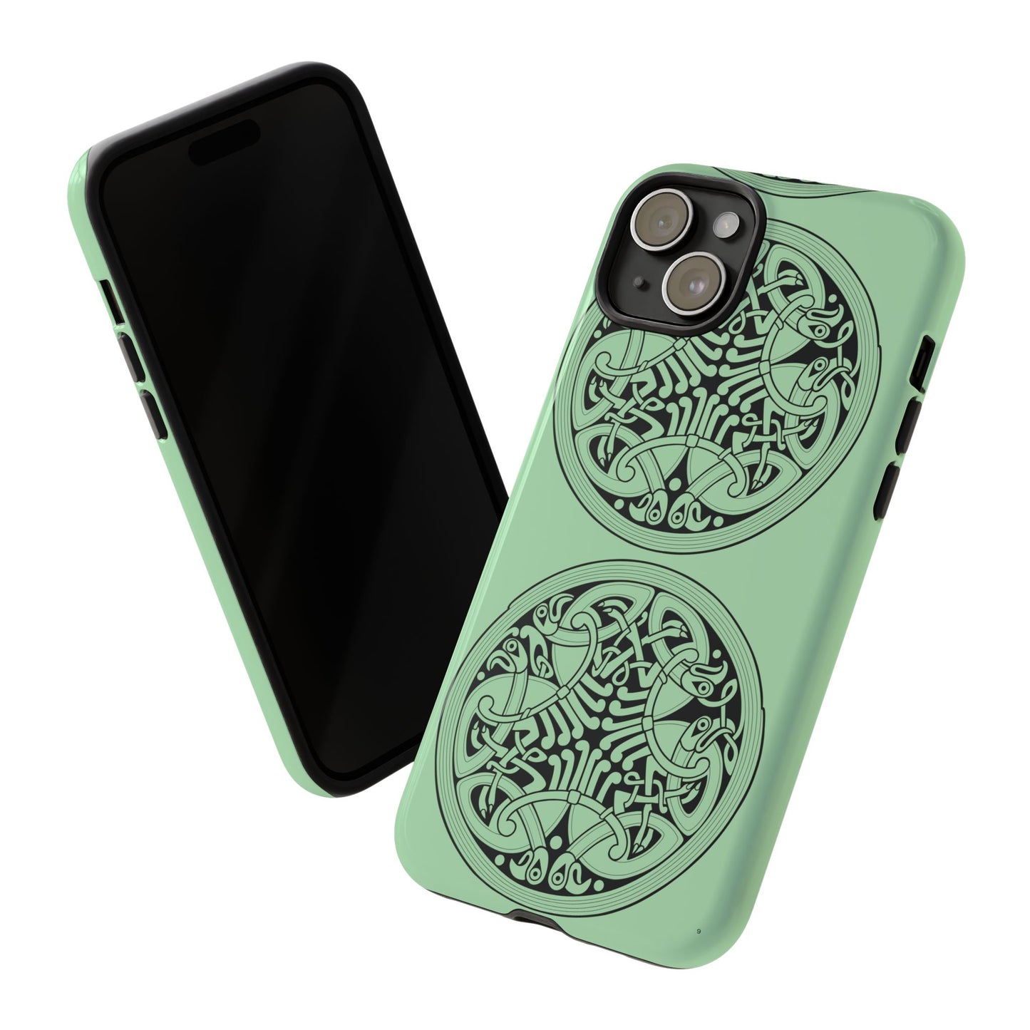 Tough Case Celtic Medallion Mint Green Design Phone Cover Compatible with iPhone 17, 16, 15, 14, 13, Galaxy, Google, Irish Heritage Pattern