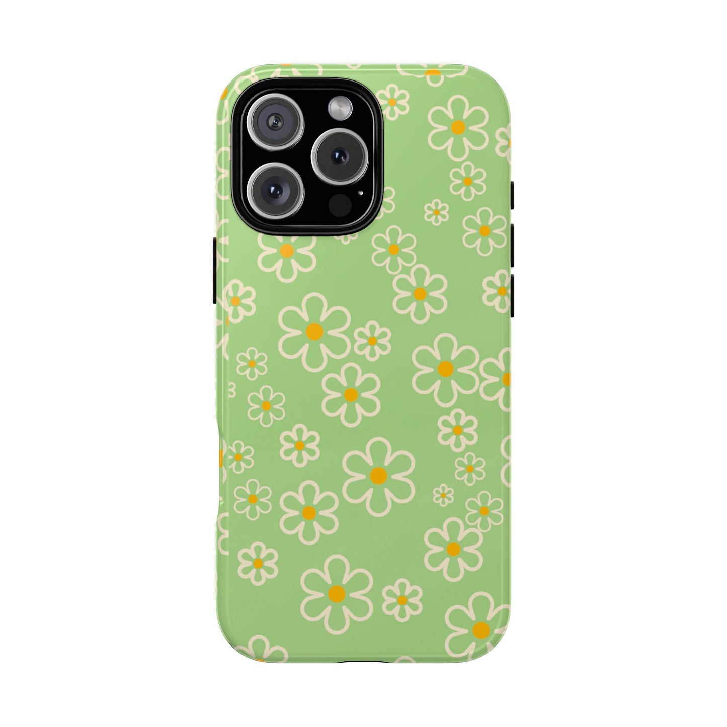 Minimal Daisy Flower Tough Phone Case - Retro Coquette Floral Print, Cute Soft Aesthetic, Compatible with iPhone, Galaxy, and Google Phones