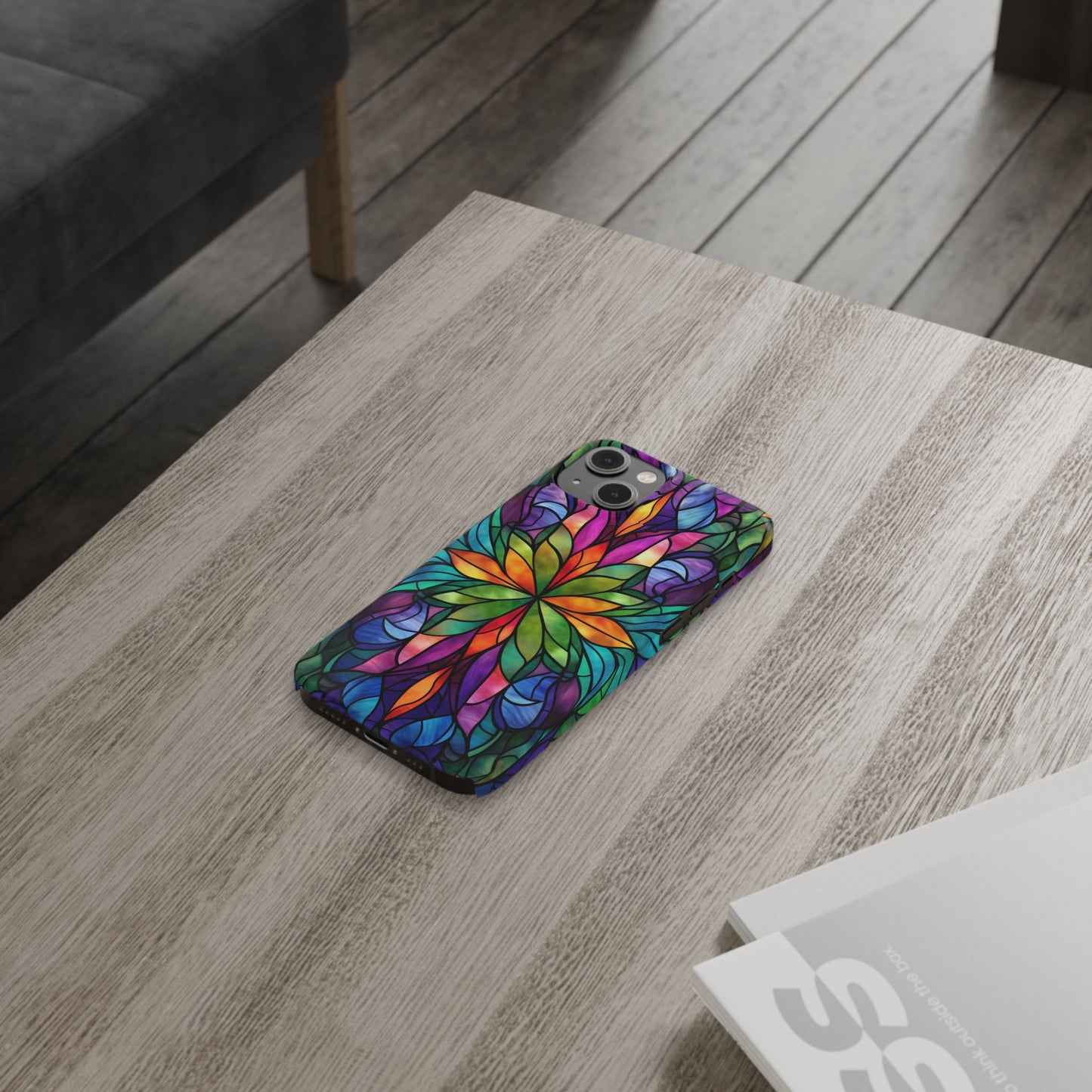 Vibrant Floral Slim Phone Cases, Colorful Cell Phone Cover, Stained Glass Design, Unique Gift for Her, Artistic Accessories, Phone Case
