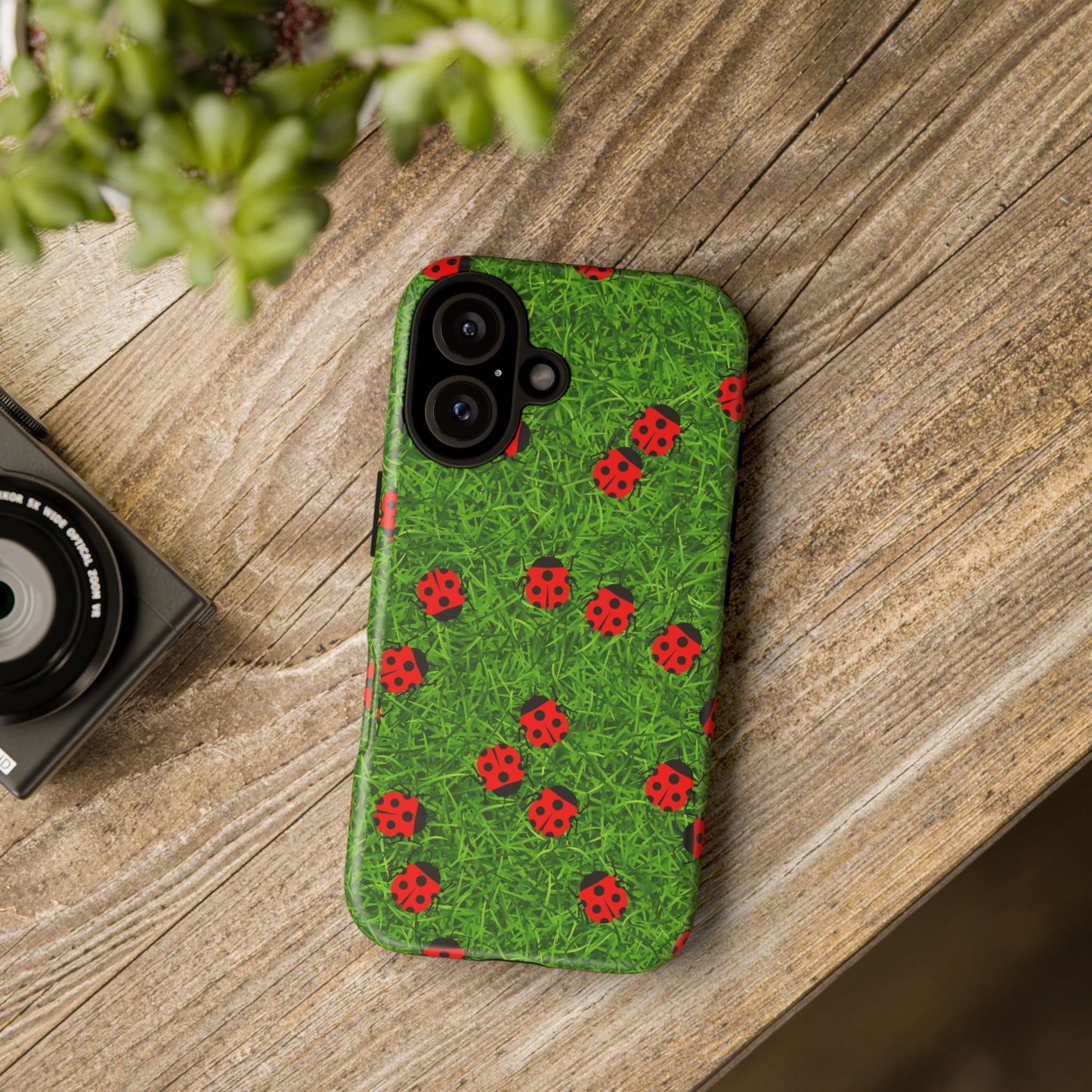 Ladybug Tough Phone Case - Cute Insect Aesthetic, Nature Pattern Art Design, Compatible with iPhone, Galaxy, and Google Phones