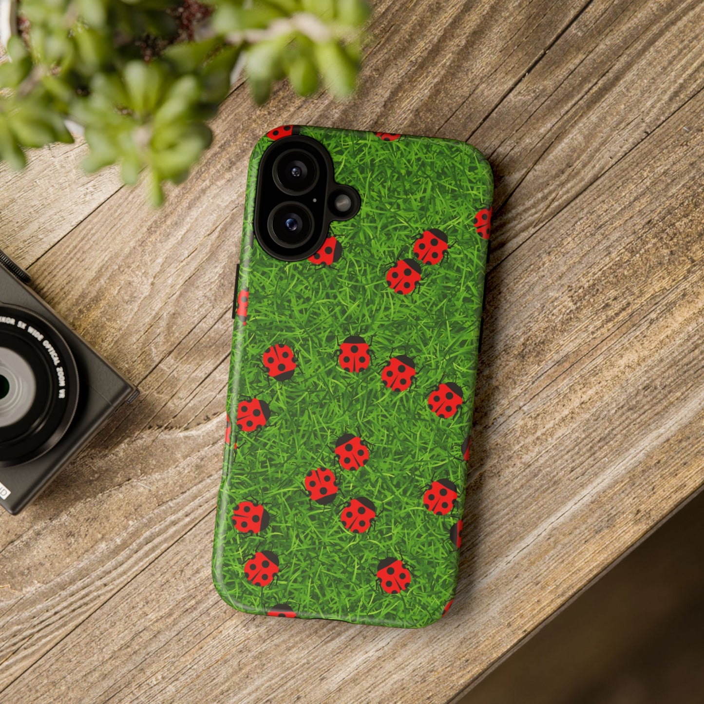 Ladybug Tough Phone Case - Cute Insect Aesthetic, Nature Pattern Art Design, Compatible with iPhone, Galaxy, and Google Phones