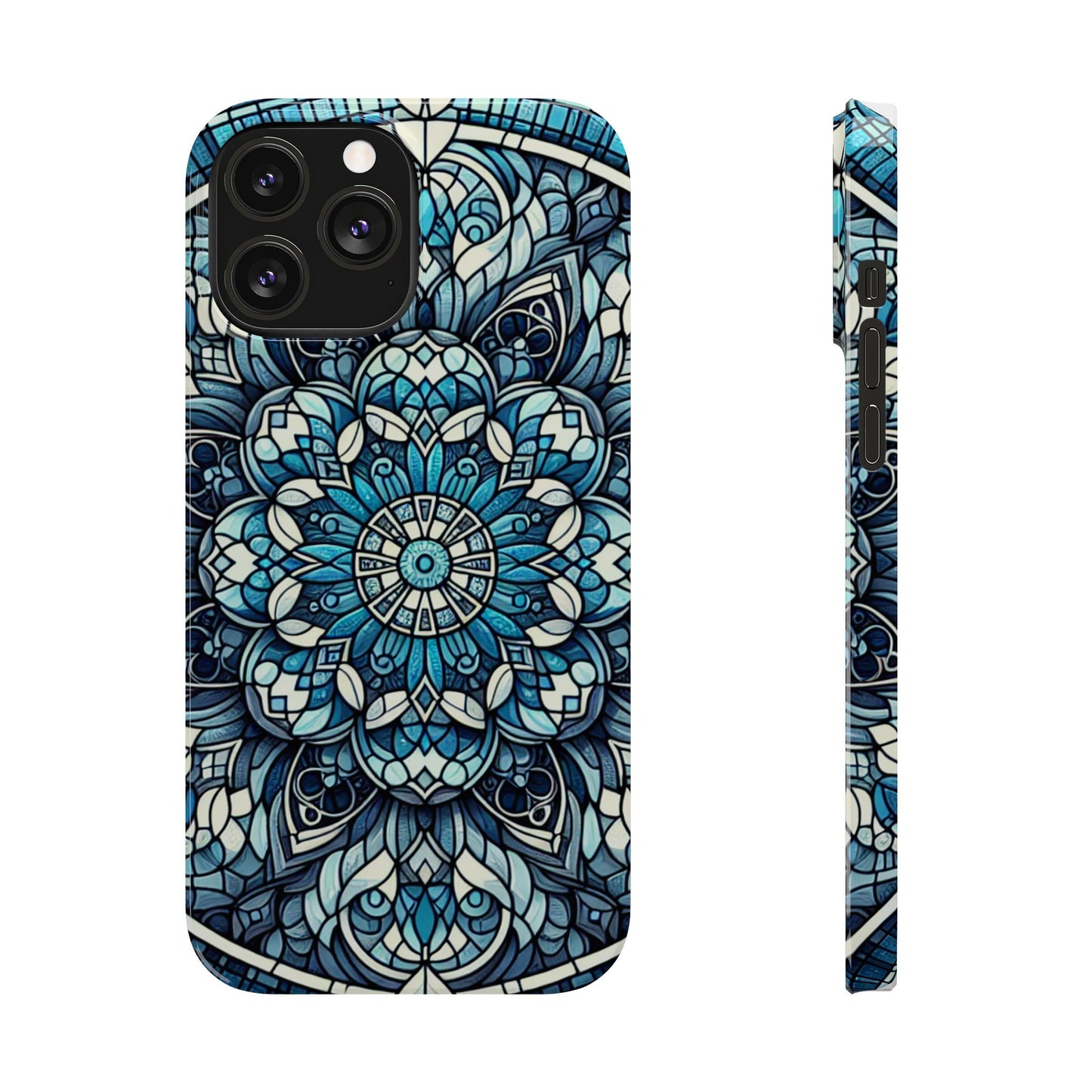 Decorative Slim Phone Case - Blue Mandala Design, Gift for Her, Phone Accessories, Boho Style, Unique Cell Phone Cover, Trendy Tech