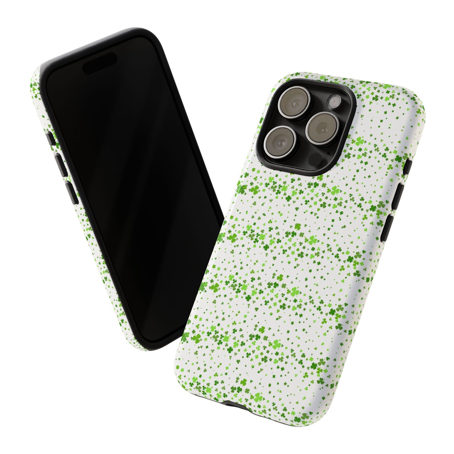 Shamrock Tough Phone Case, Minimal St Patricks Day Clover Pattern, Irish Green Aesthetic Cover for iPhone Galaxy Google