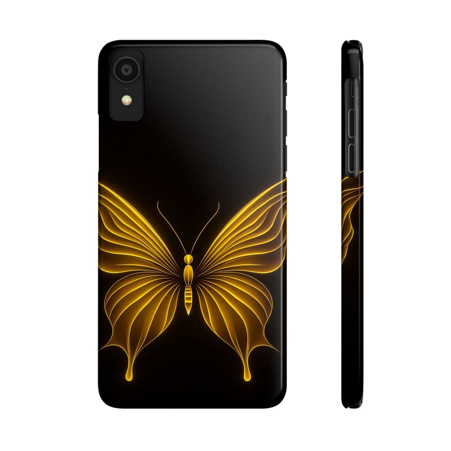 Golden Butterfly Phone Case, Elegant Insect Art, Black Aesthetic Slim Phone Case Compatible with iPhone, Galaxy, Google