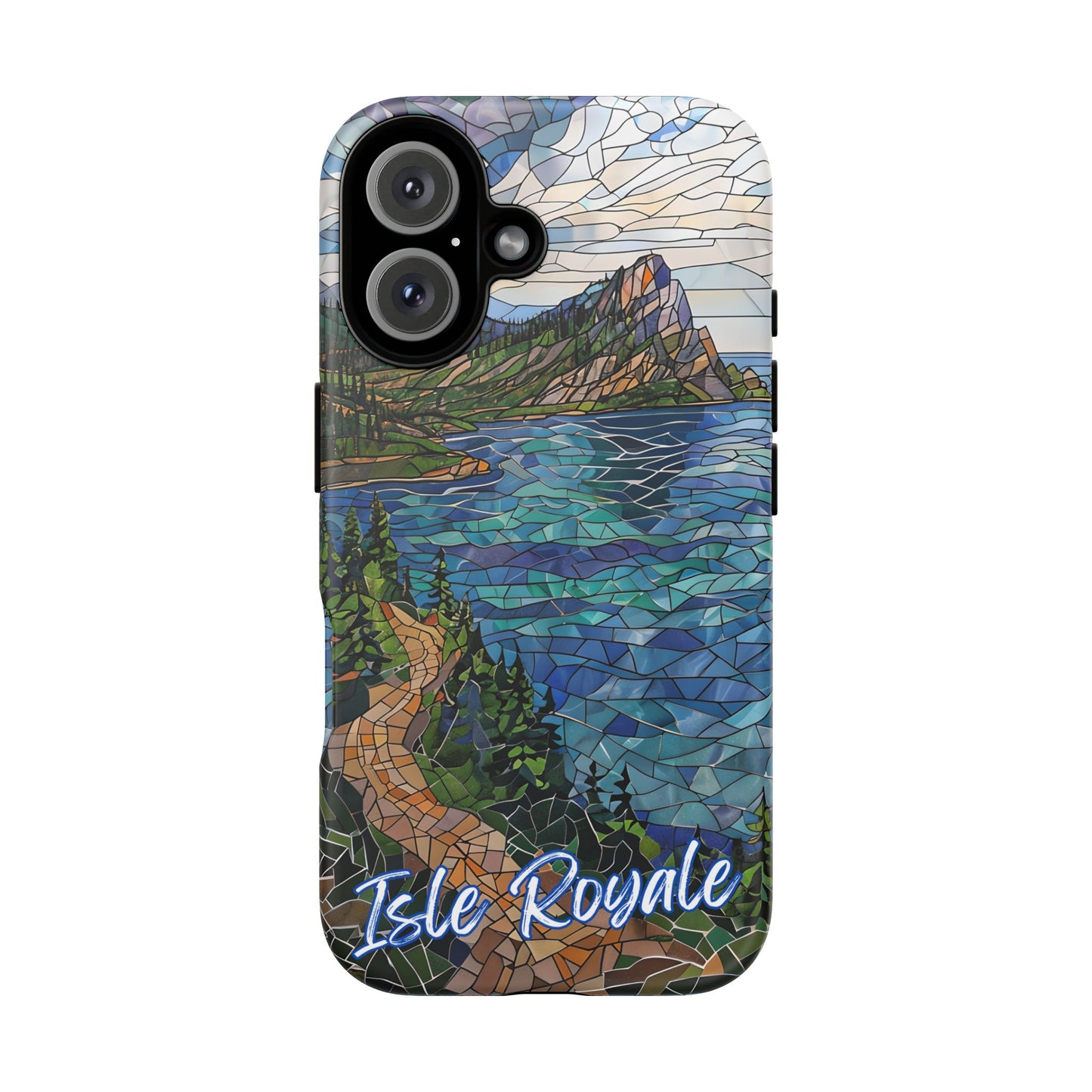 Isle Royale Mosaic Tough Phone Case, Remote Island Wilderness Art, Great Lakes Nature Aesthetic, Compatible with iPhone, Galaxy, and Pixels