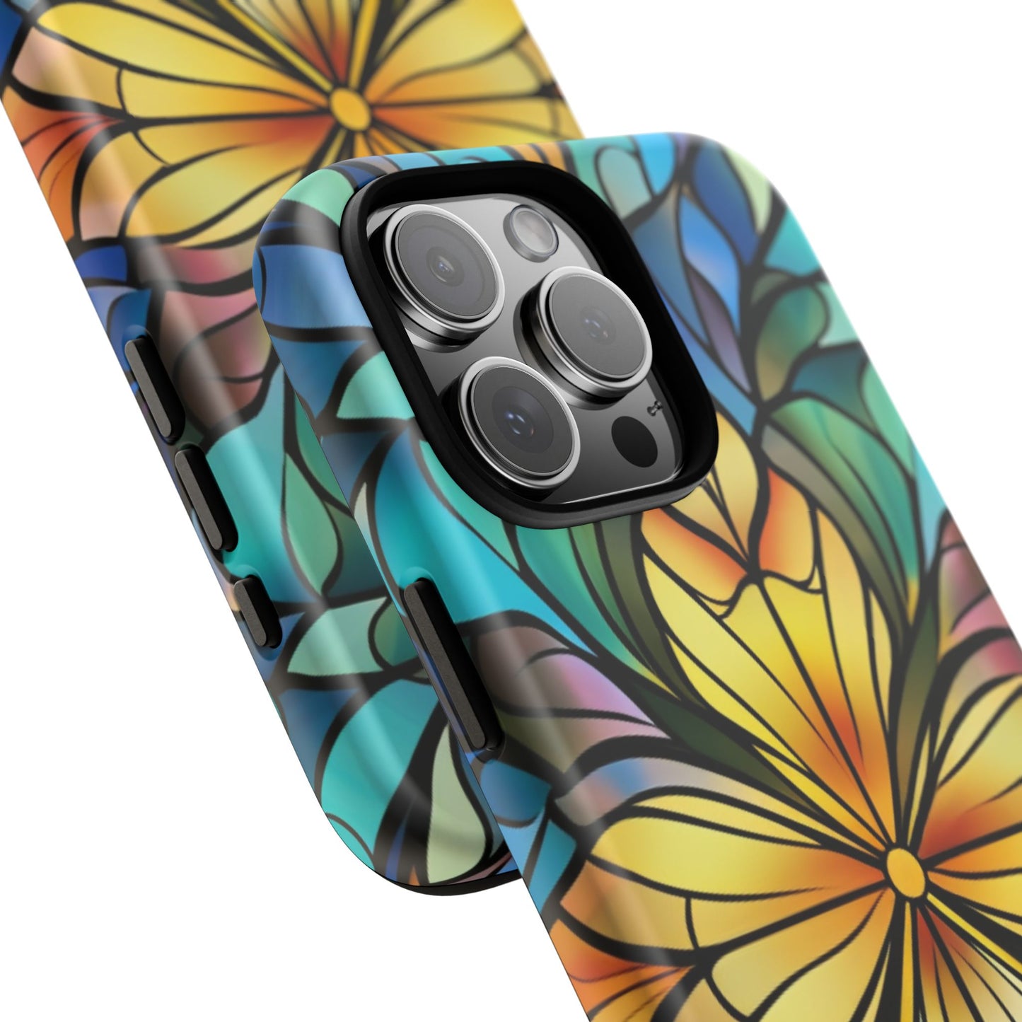 Stained Glass Sunshine Floral Phone Case, Tough Protective Gift for Women - fits iPhone 16 Pro Max Plus 15 14 13 12 11 X Samsung, Pixel