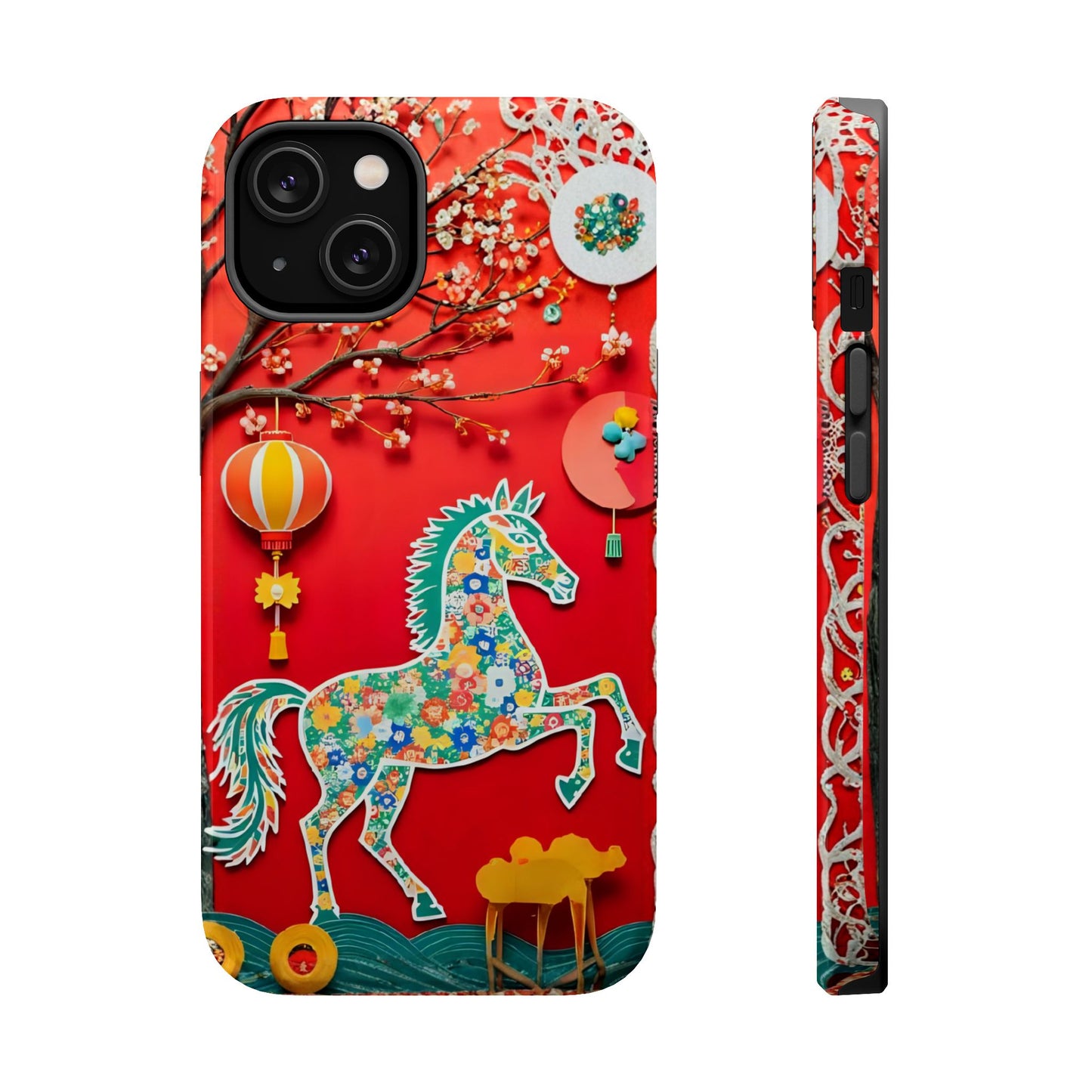 Year of the Horse Floral Art Magnetic Phone Case, Chinese Zodiac 2026 Design, compatible with iPhone 17 16 15 14 13
