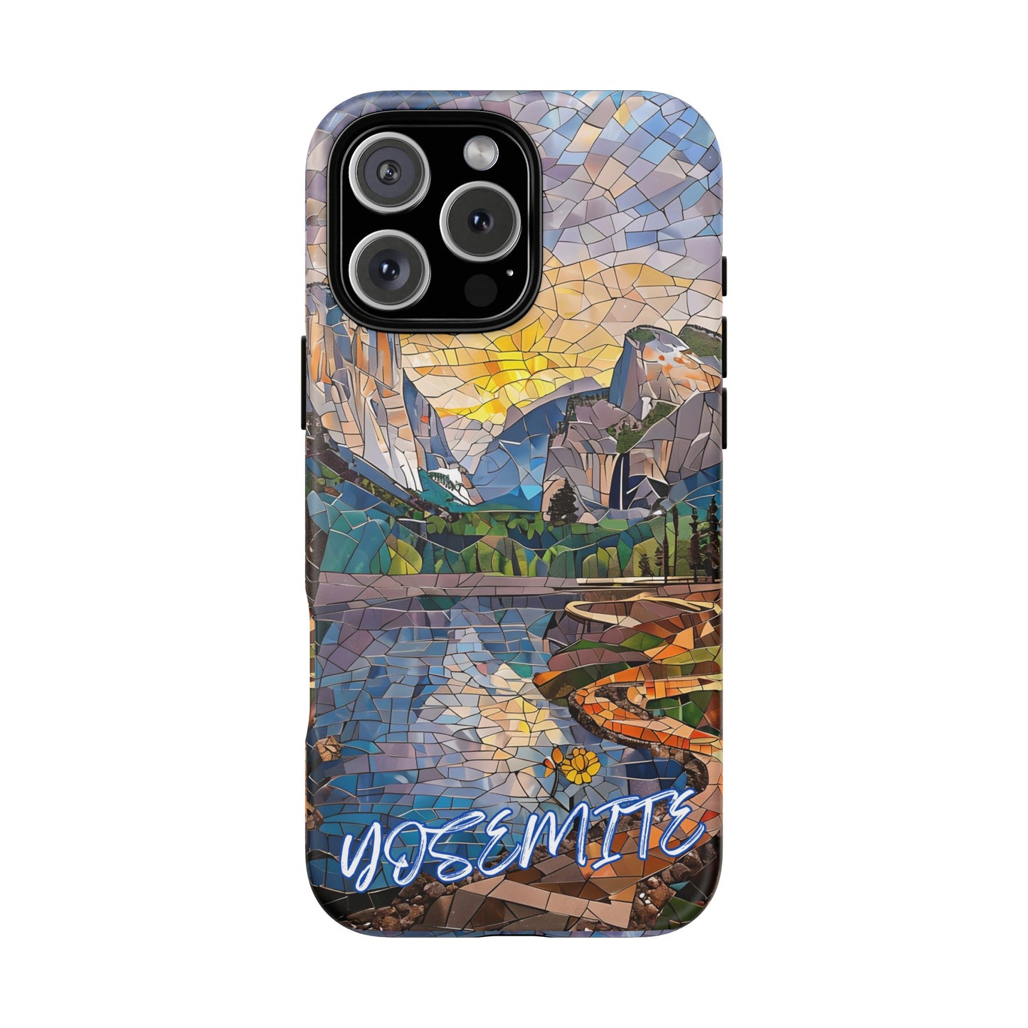 Yosemite Mosaic Tough Phone Case - Mountain Nature Art, Scenic Forest Aesthetic, Compatible with iPhone, Galaxy, and Google Phones