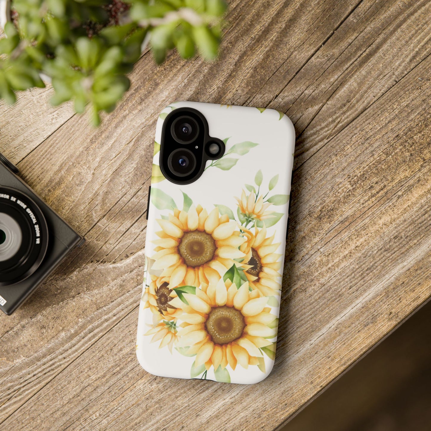 Sunflower Floral Tough Phone Case - Watercolor Botanical Art, Bright Nature Aesthetic, Compatible with iPhone, Galaxy, and Google Phones