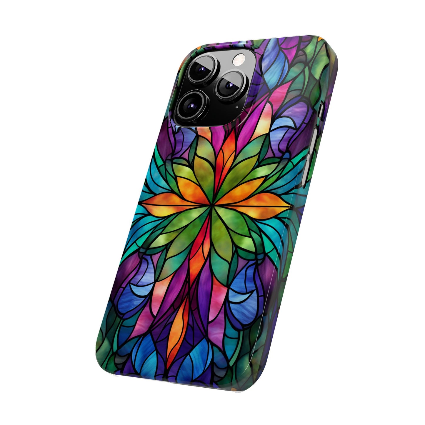 Vibrant Floral Slim Phone Cases, Colorful Cell Phone Cover, Stained Glass Design, Unique Gift for Her, Artistic Accessories, Phone Case