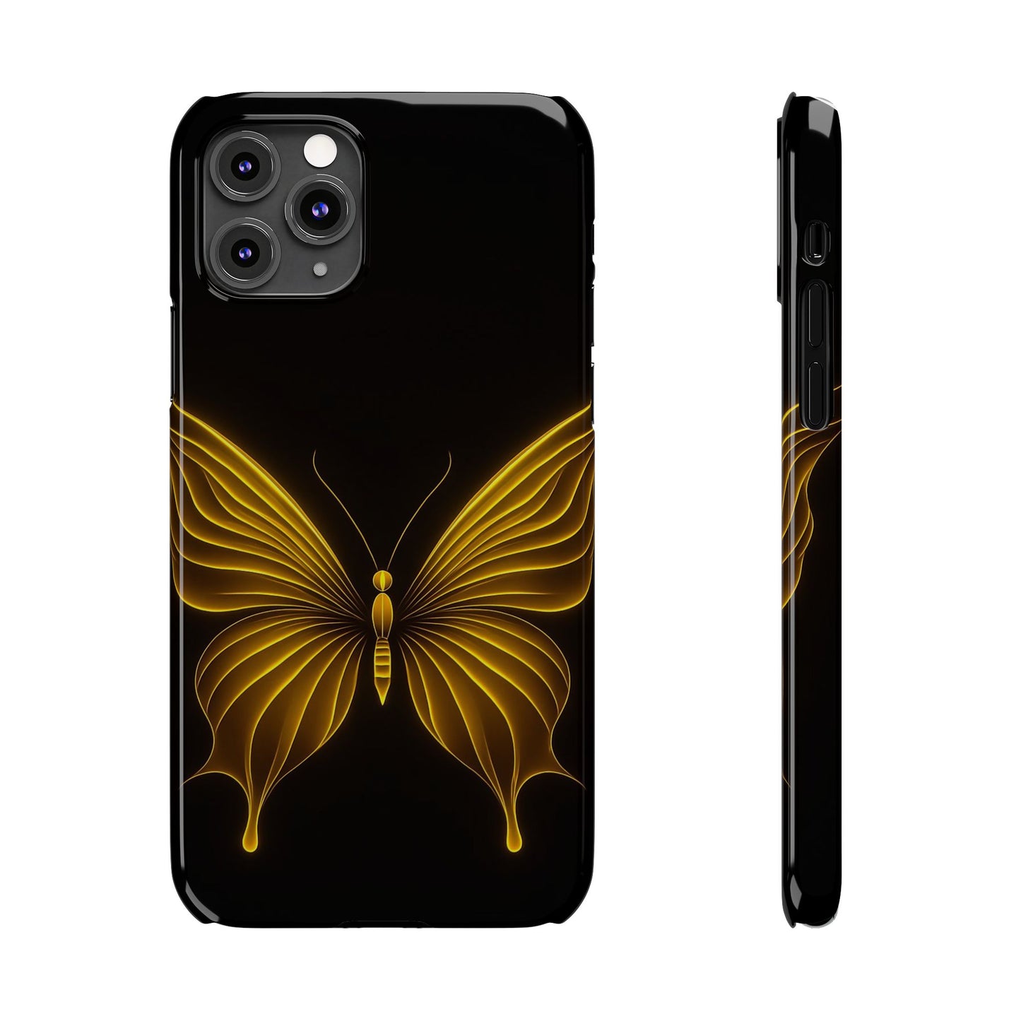Golden Butterfly Phone Case, Elegant Insect Art, Black Aesthetic Slim Phone Case Compatible with iPhone, Galaxy, Google