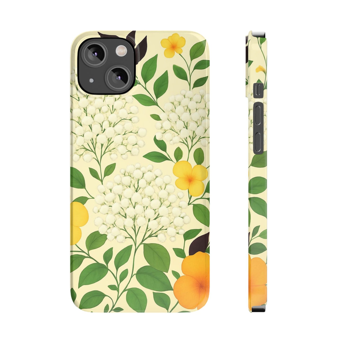 Delicate Floral Print Phone Case, Autumn Botanical Slim Phone Case, Aesthetic Flower Phone Cover Compatible with iPhone, Galaxy, Google