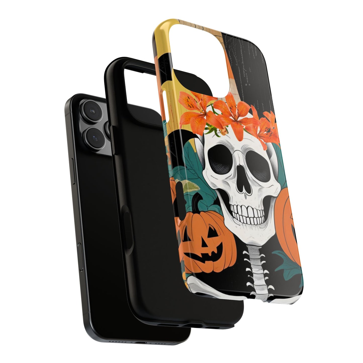 Summerween Skull Phone Case, Halloween Floral Skeleton Phone Cover, Pumpkin Goth Aesthetic Case, Spooky Fall Accessory, Floral Horror Gift