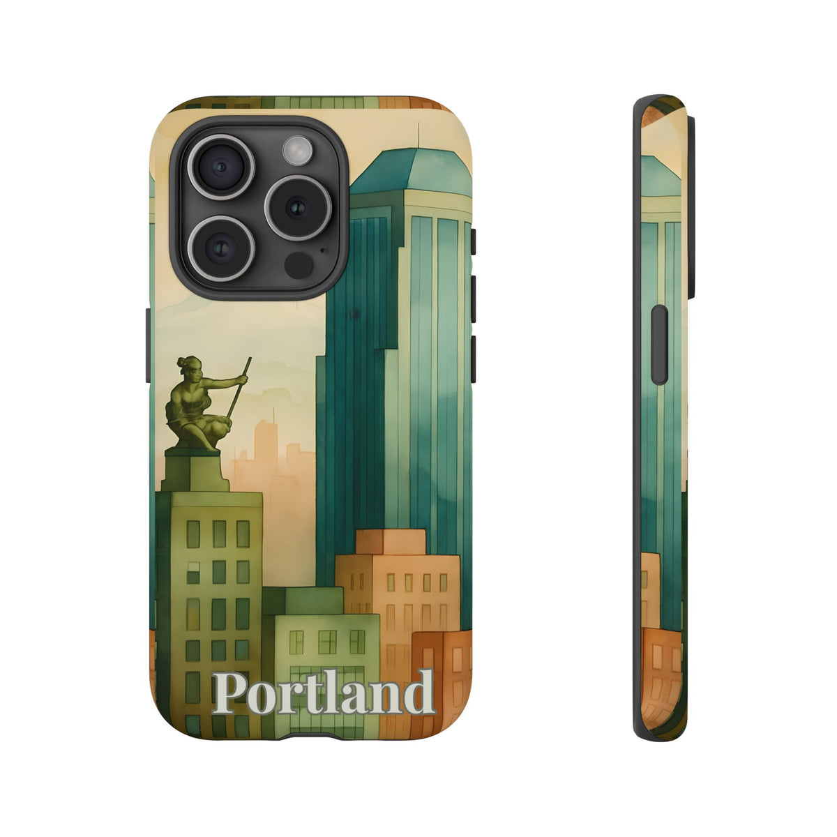 Portland Cityscape Phone Case • Urban Skyline Art Tough Case • Watercolor City Aesthetic • Gift for Travelers • Compatible with iPhone, Galaxy, Google