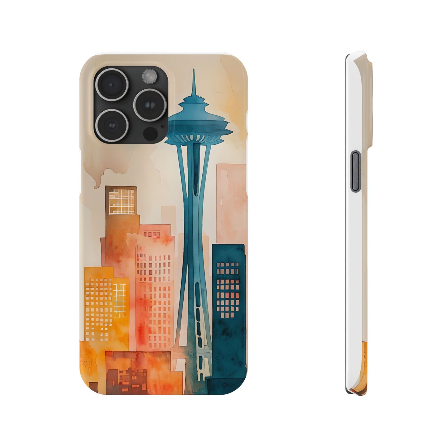 Seattle Cityscape Phone Case - Urban Skyline Art Slim Case, Watercolor City Aesthetic, Compatible with iPhone, Galaxy, Google Phones
