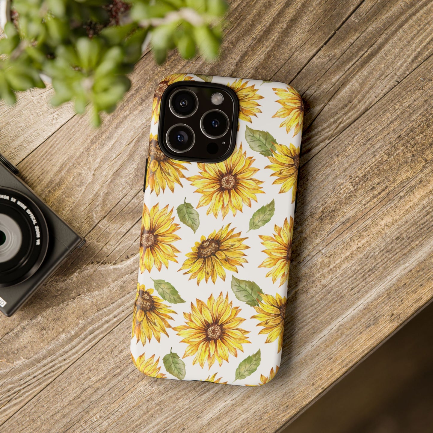 Sunflower Floral Tough Phone Case - Watercolor Botanical Print, Bright Nature Aesthetic, Compatible with iPhone, Galaxy, and Google Phones