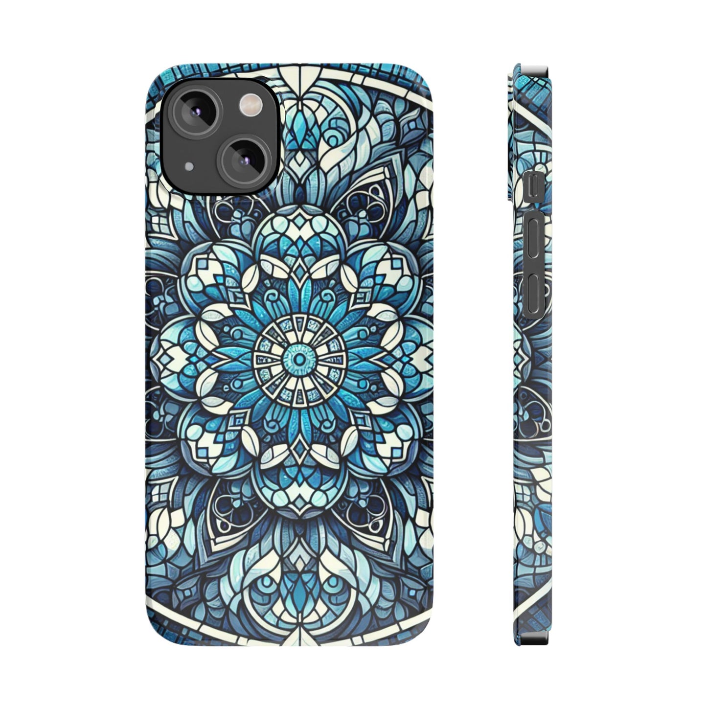 Decorative Slim Phone Case - Blue Mandala Design, Gift for Her, Phone Accessories, Boho Style, Unique Cell Phone Cover, Trendy Tech