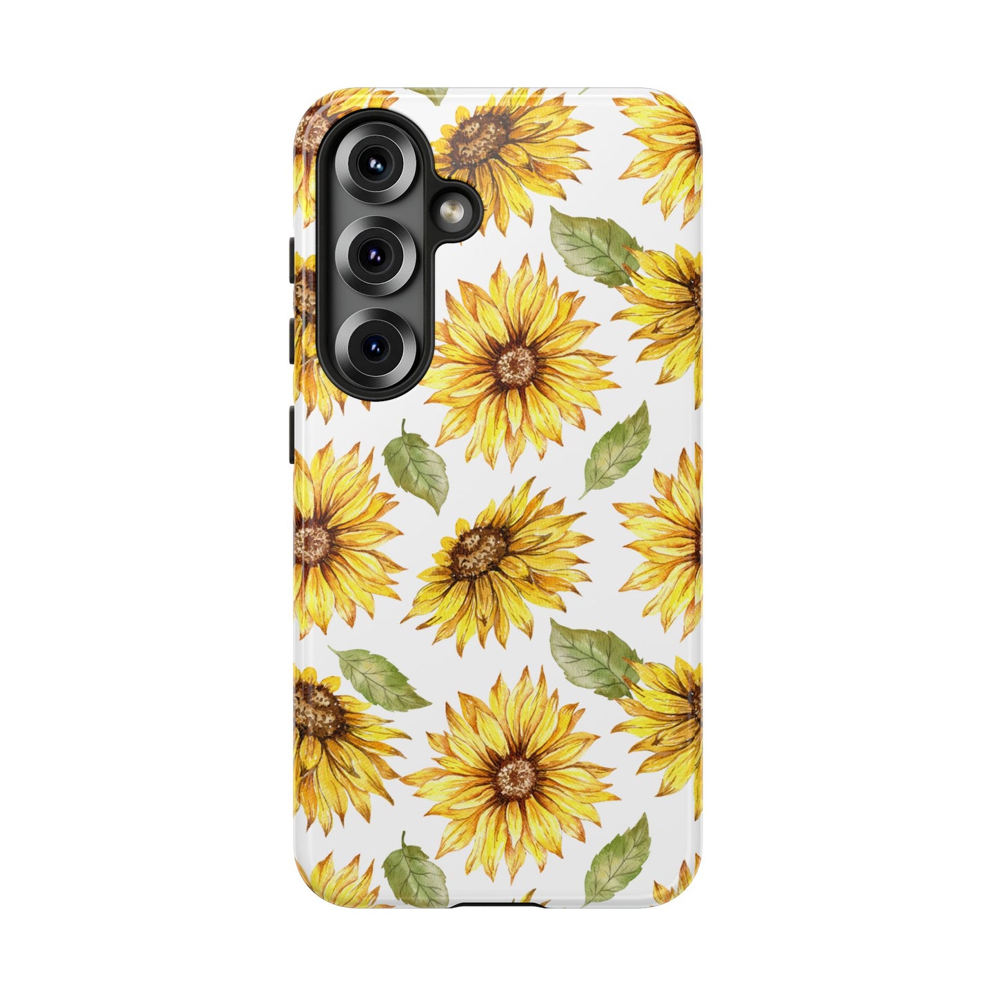 Sunflower Floral Tough Phone Case - Watercolor Botanical Print, Bright Nature Aesthetic, Compatible with iPhone, Galaxy, and Google Phones