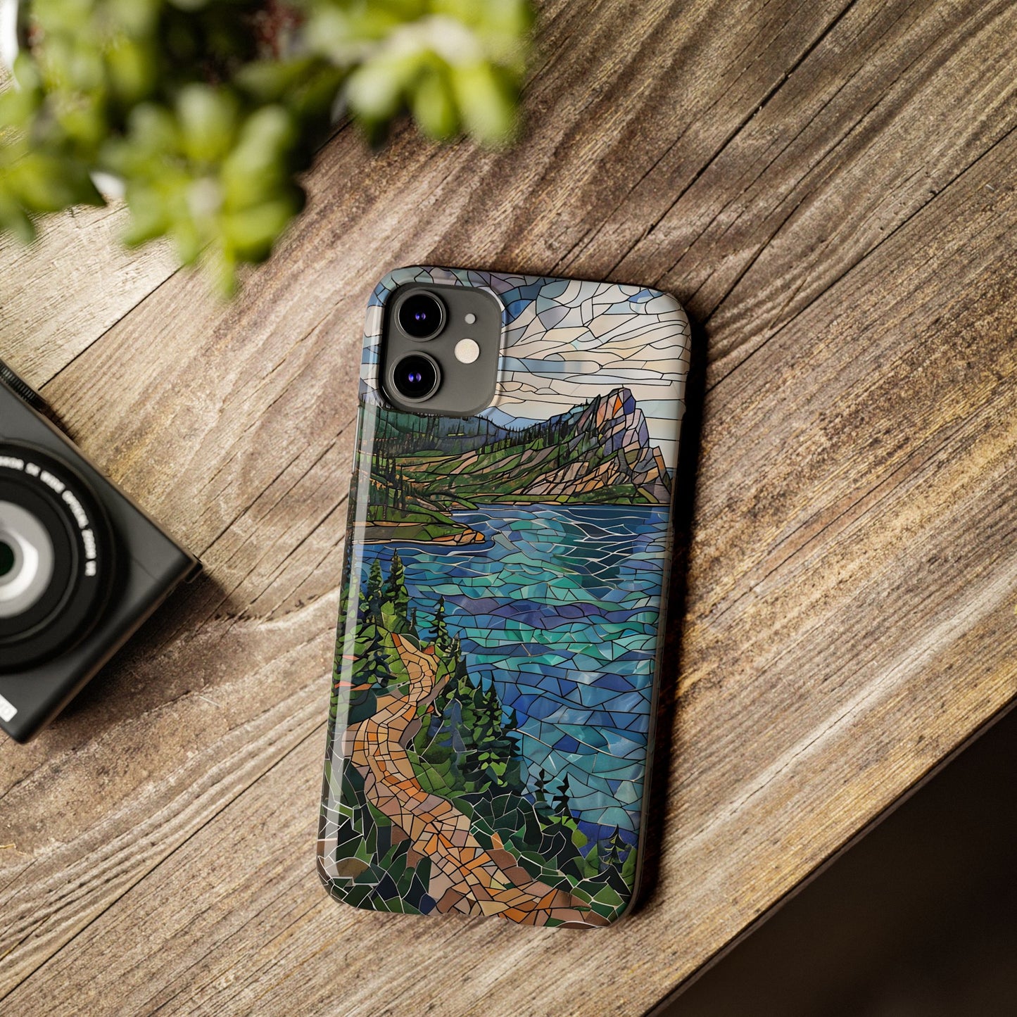 Isle Royale Mosaic Slim Phone Case, Remote Island Wilderness Art, Great Lakes Nature Aesthetic, Eco-Friendly Phone Accessory