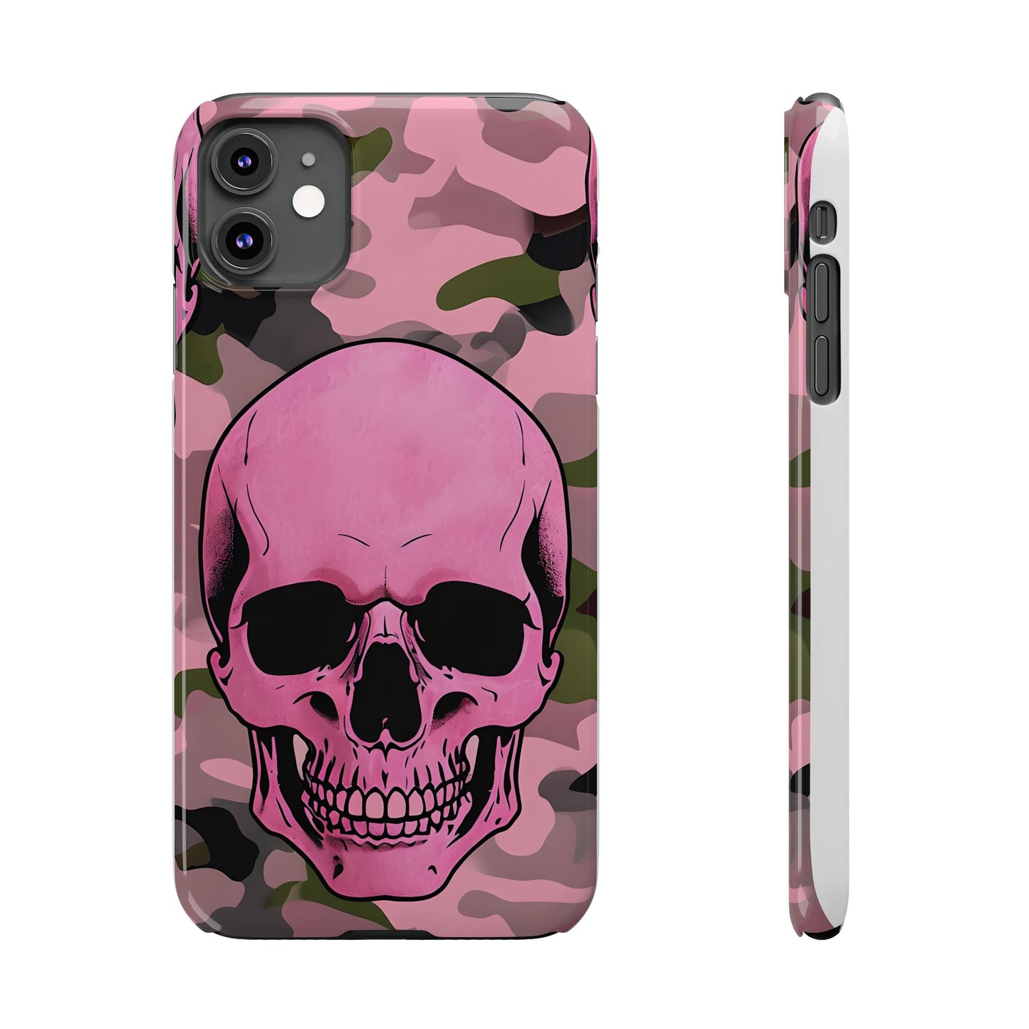 Pink Camo Skull Phone Case, Slim Case for iPhone, Edgy Phone Accessory, Unique Gift for Her, Trendy Tech Lover