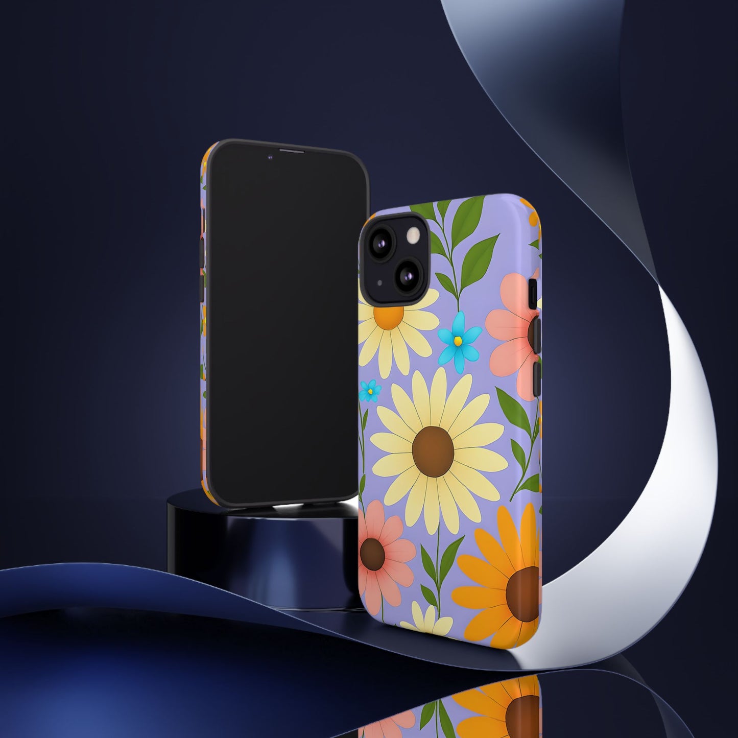 Minimal Daisy Flower Tough Phone Case - Retro Coquette Floral Print, Cute Soft Aesthetic, Compatible with iPhone, Galaxy, and Google Phones